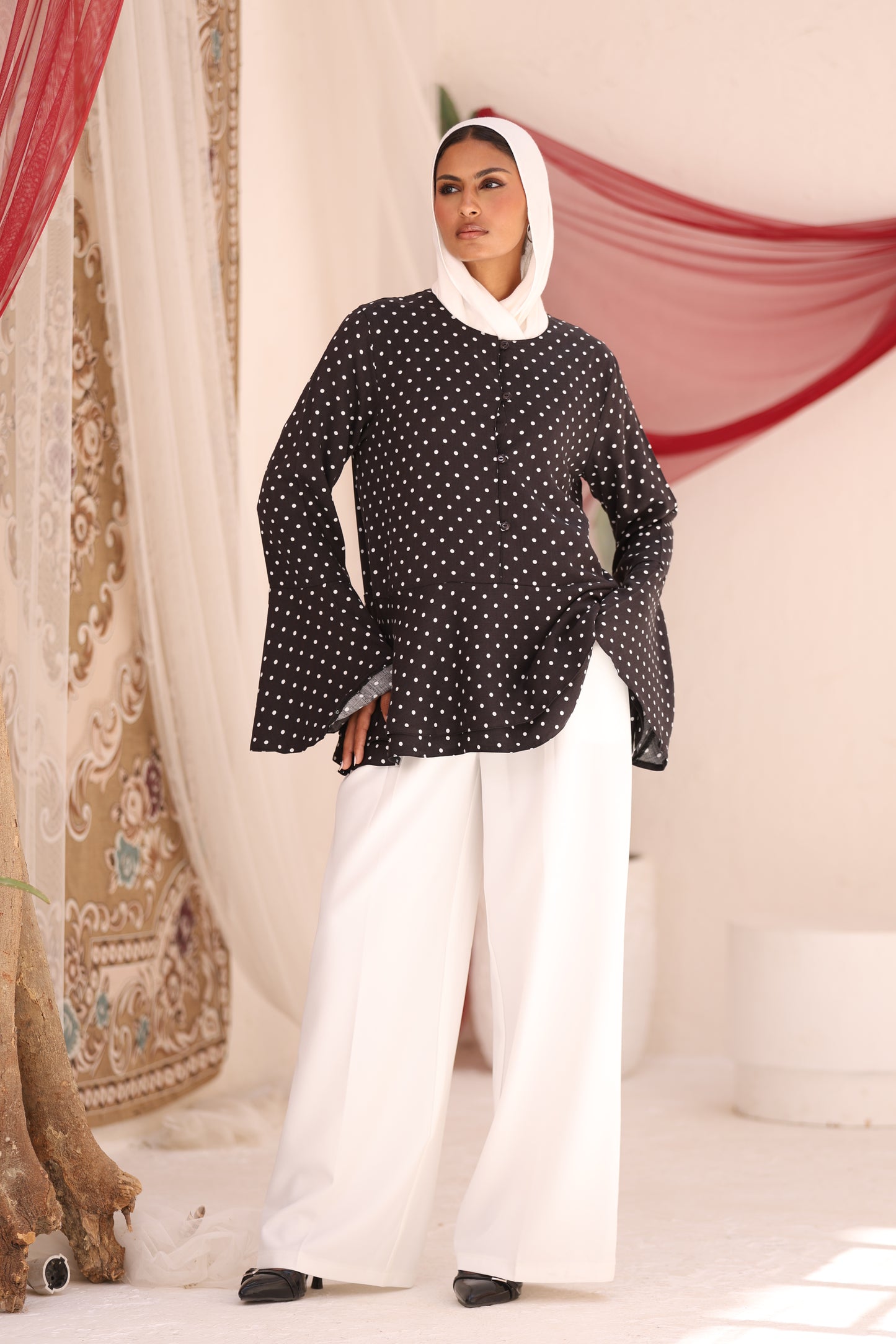 ELLA Polka Dot Flare Sleeve Shirt