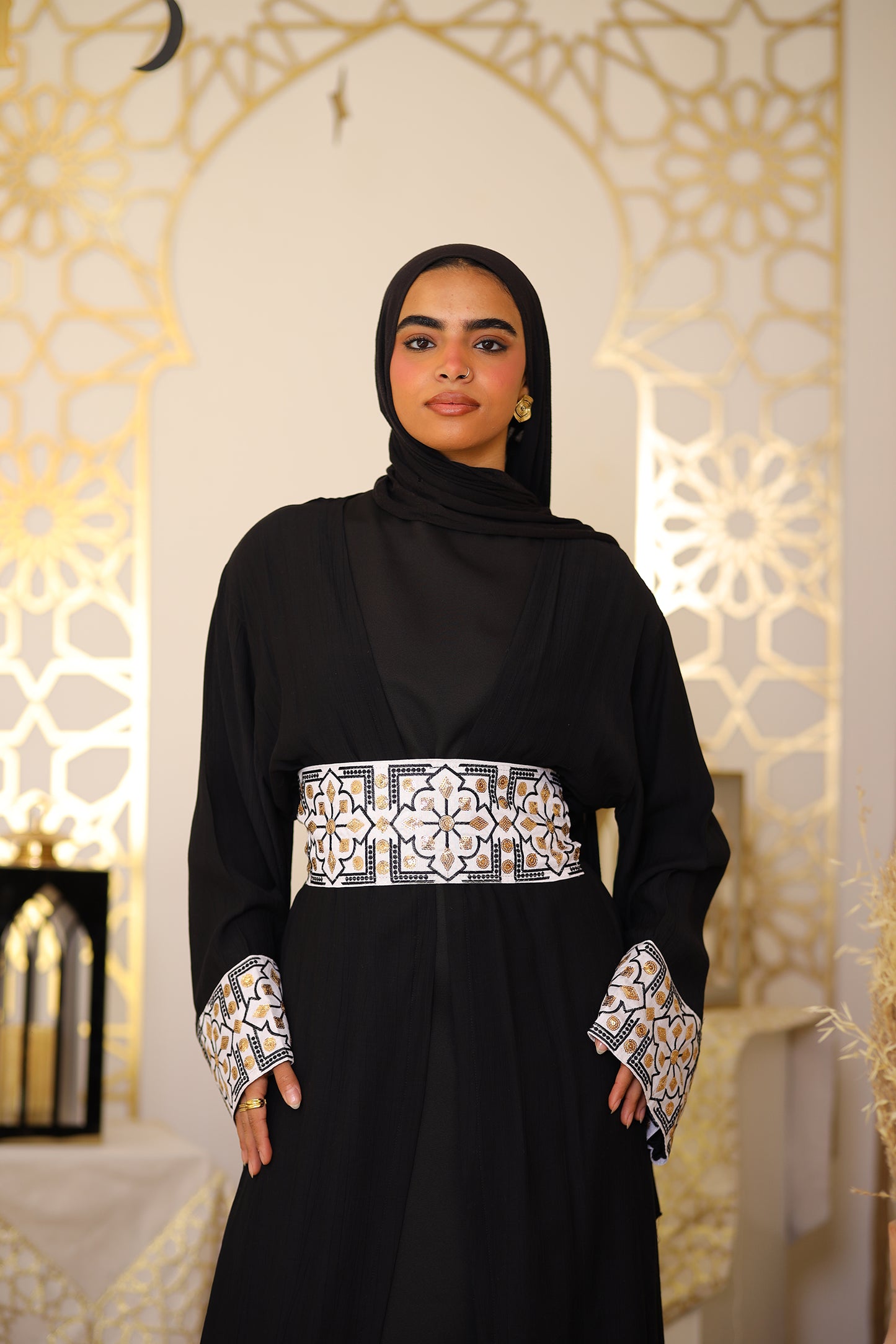 Nour Kaftan With Belt ( Black )