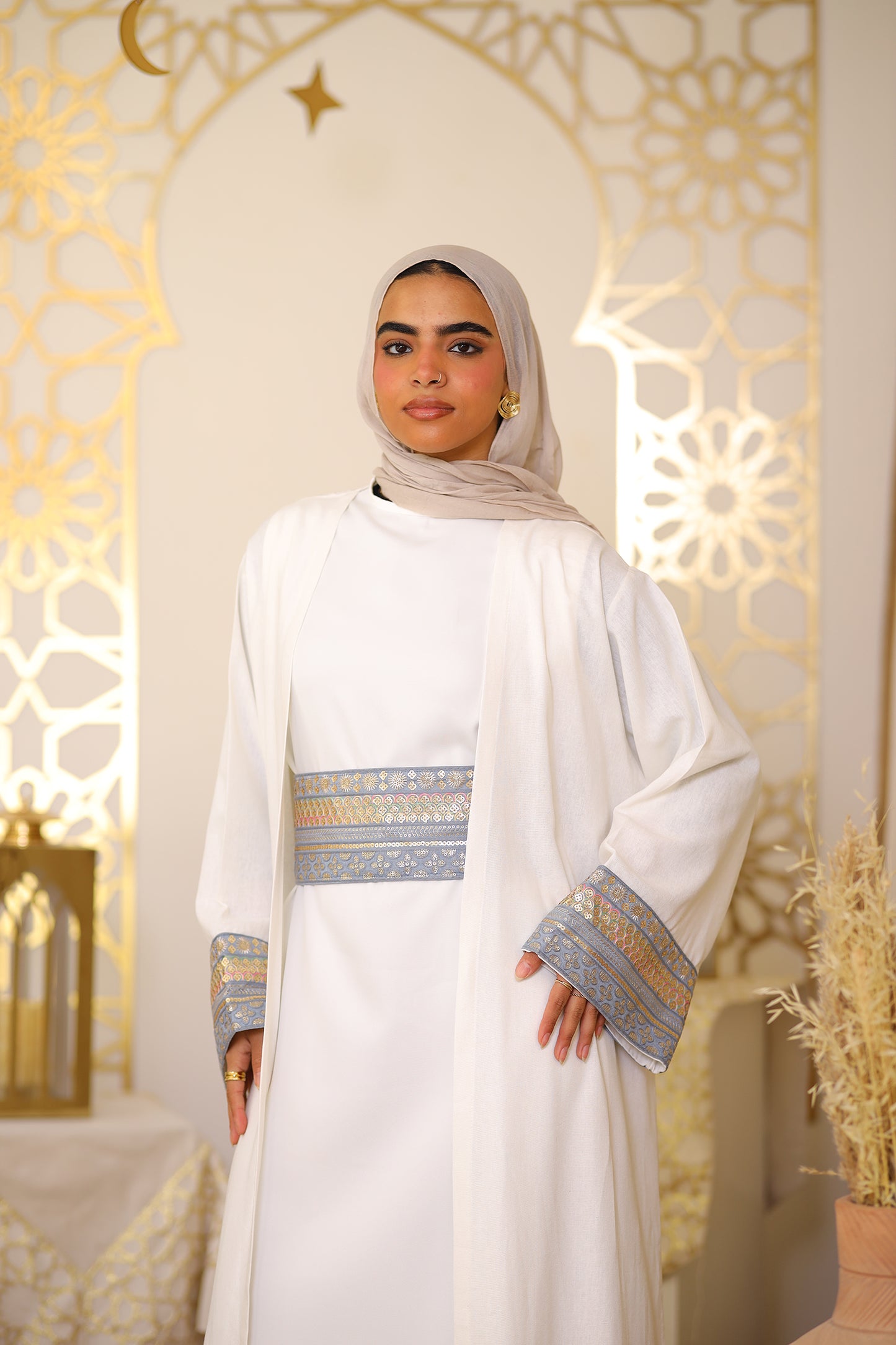Nour Kaftan With Belt ( White )