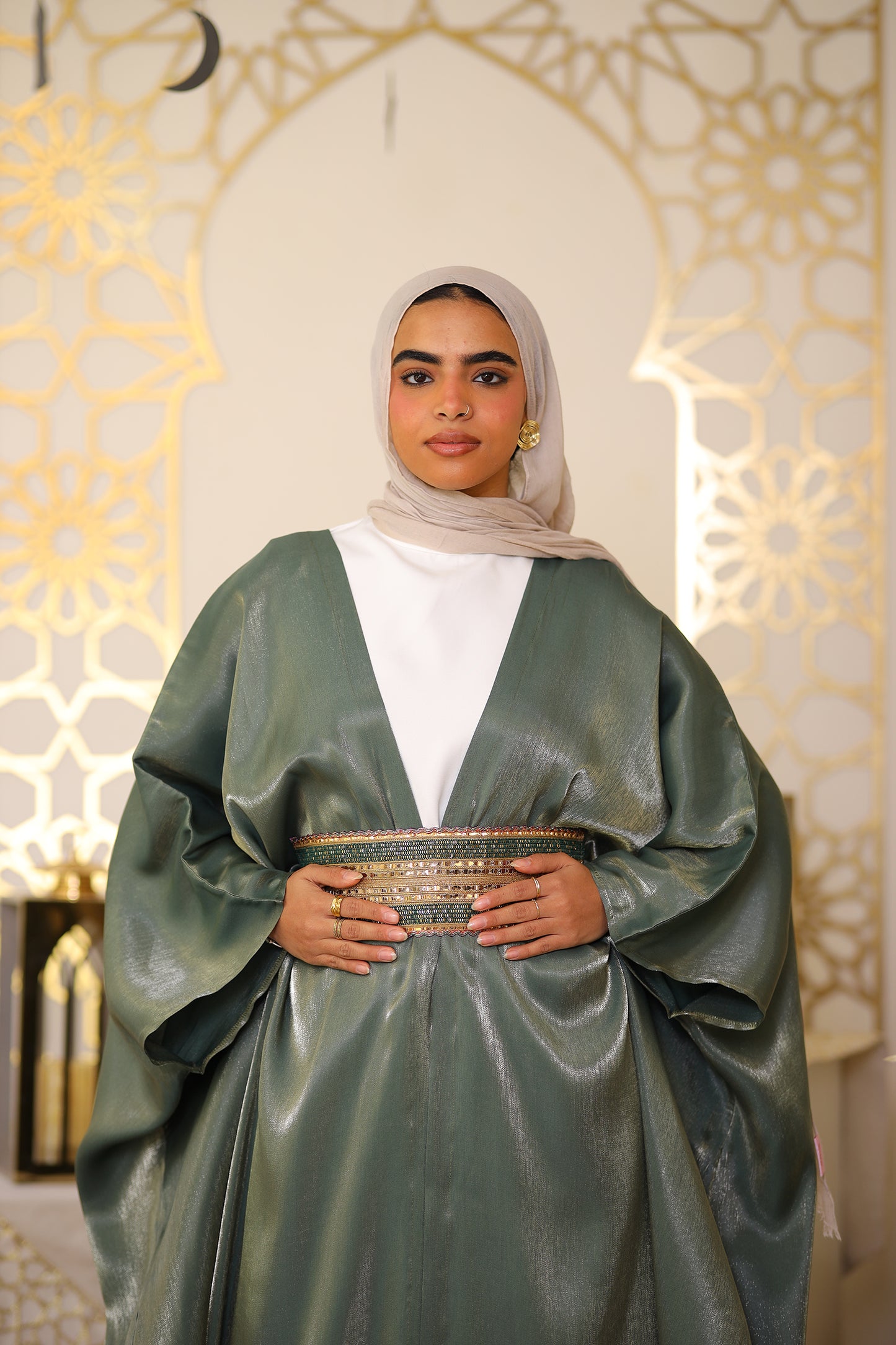 Shimmer Kaftan With Embroidery Indian Belt ( Mint )
