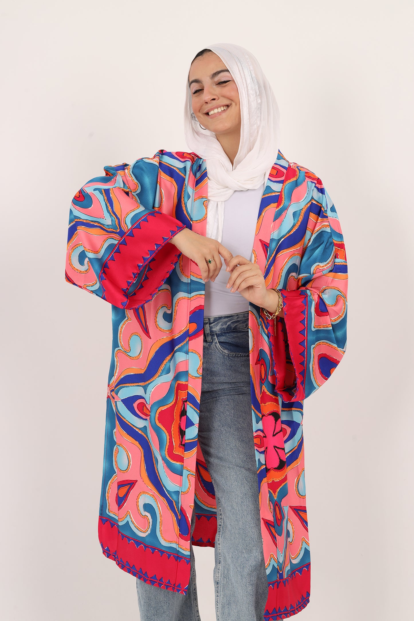 Ella’s Carnival Breeze Satin Kimono