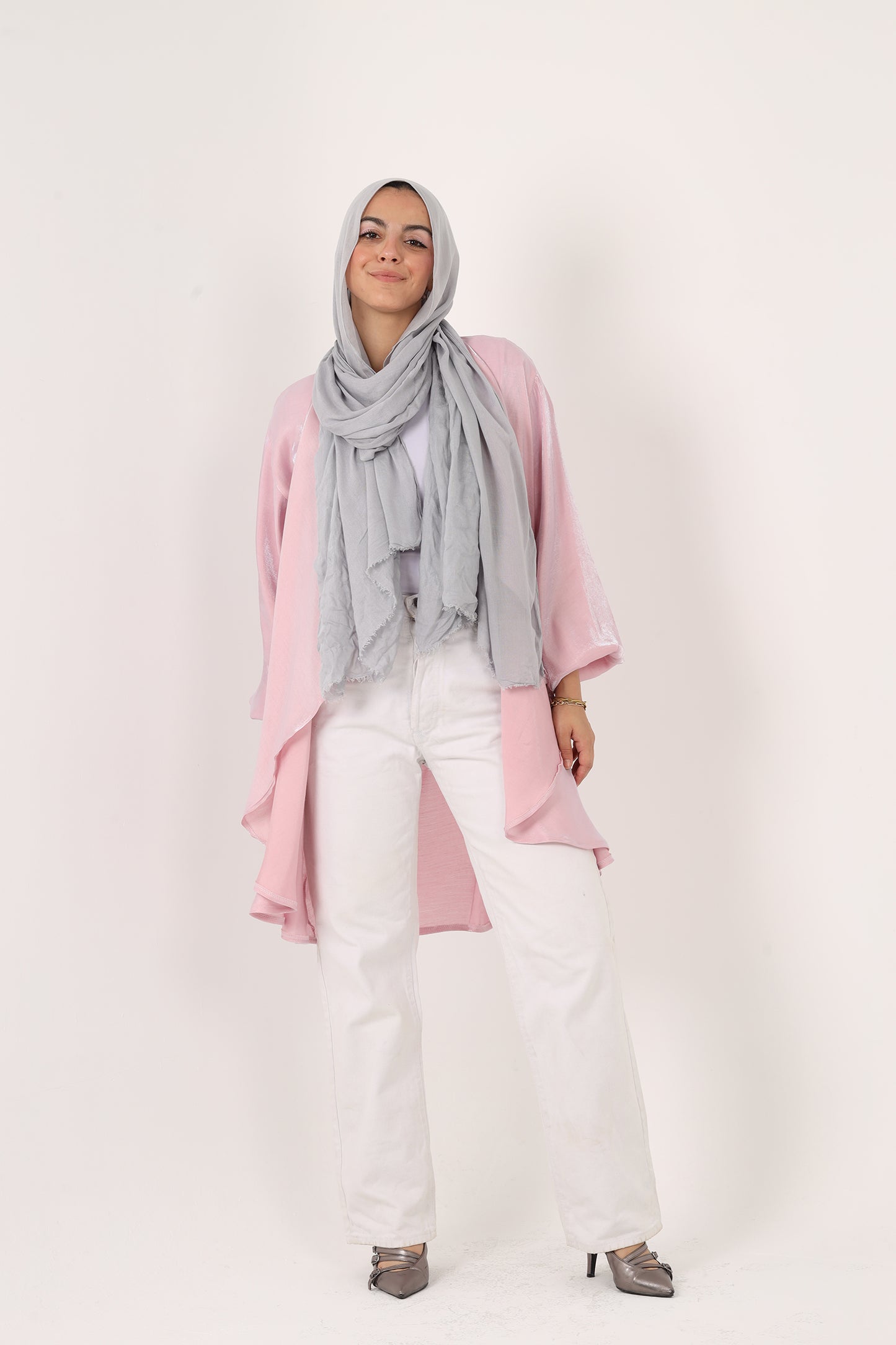 Shimmer Linen Ruffles Kimono With Belt