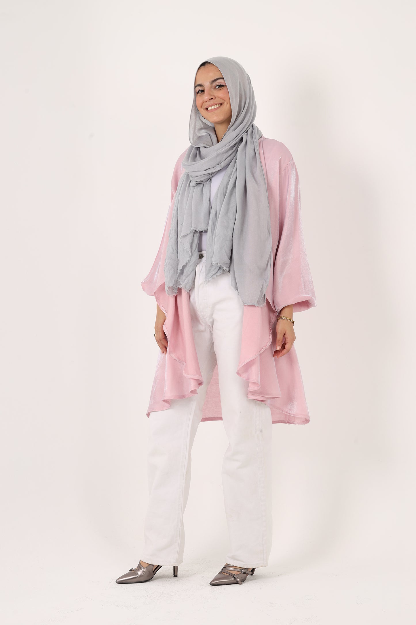 Shimmer Linen Ruffles Kimono With Belt