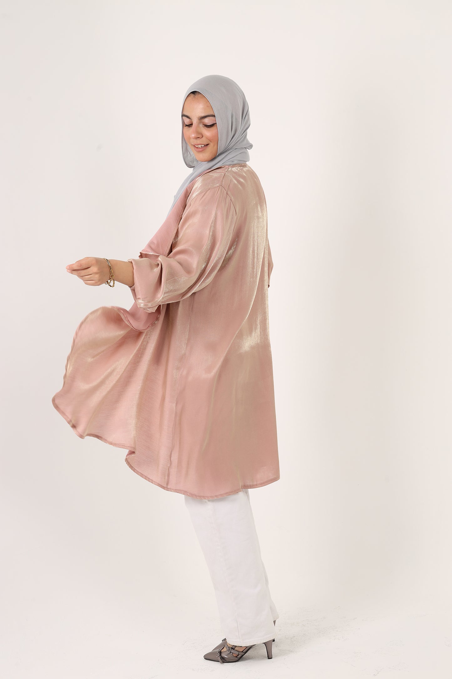 Shimmer Linen Ruffles Kimono With Belt