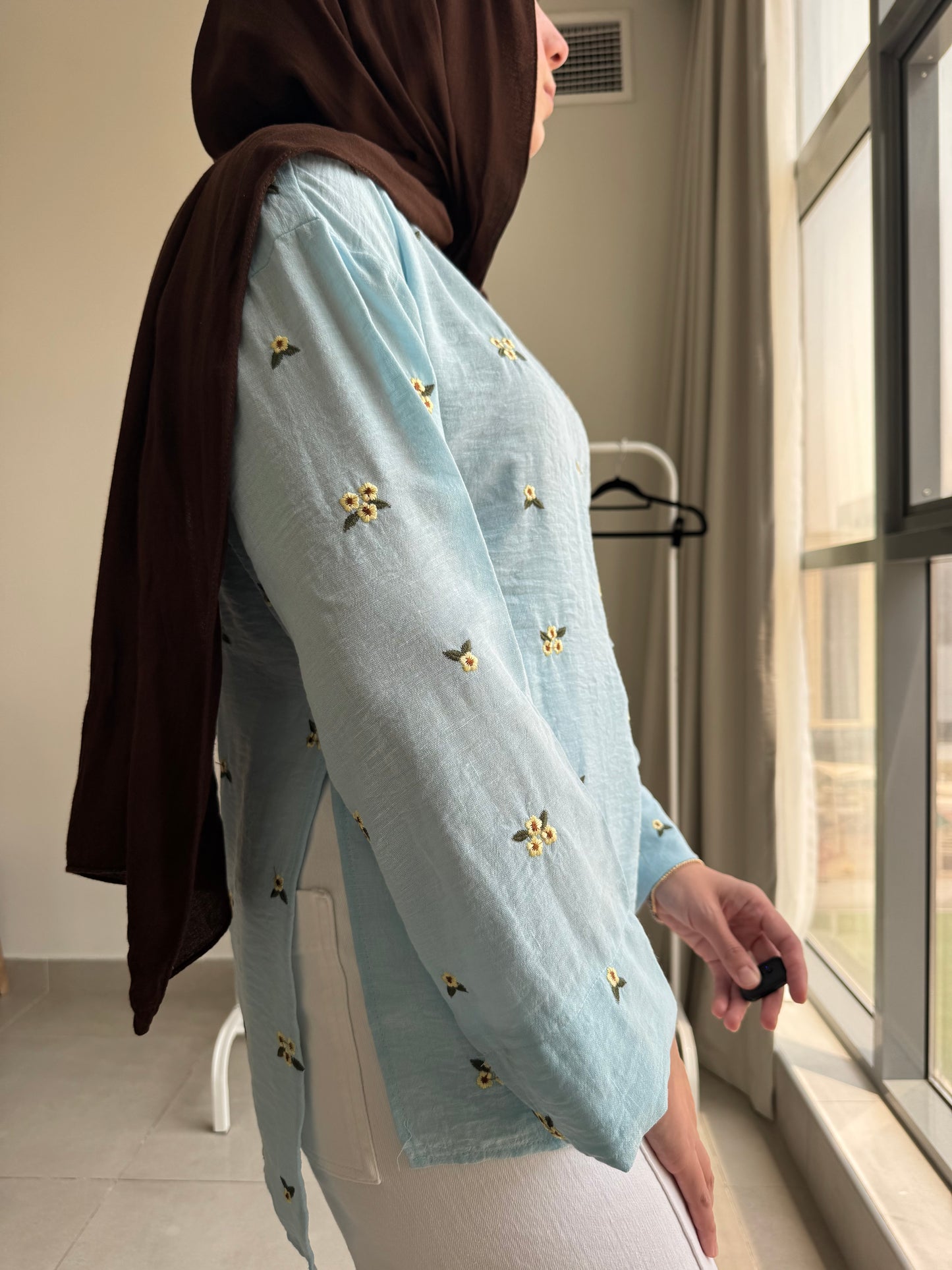 Ella’s Embroidered Linen Wrap Blouse