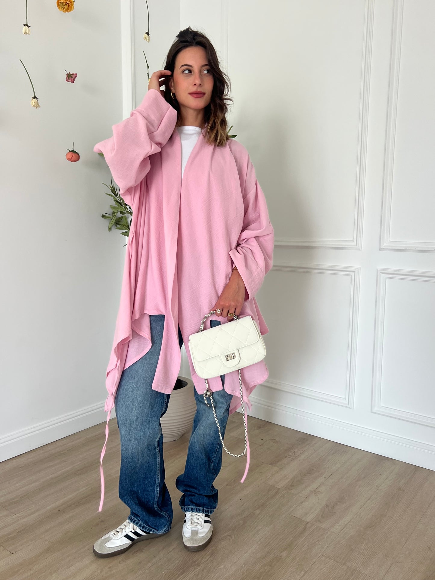 Linen Blended Fringes Asymmetrical Kimono