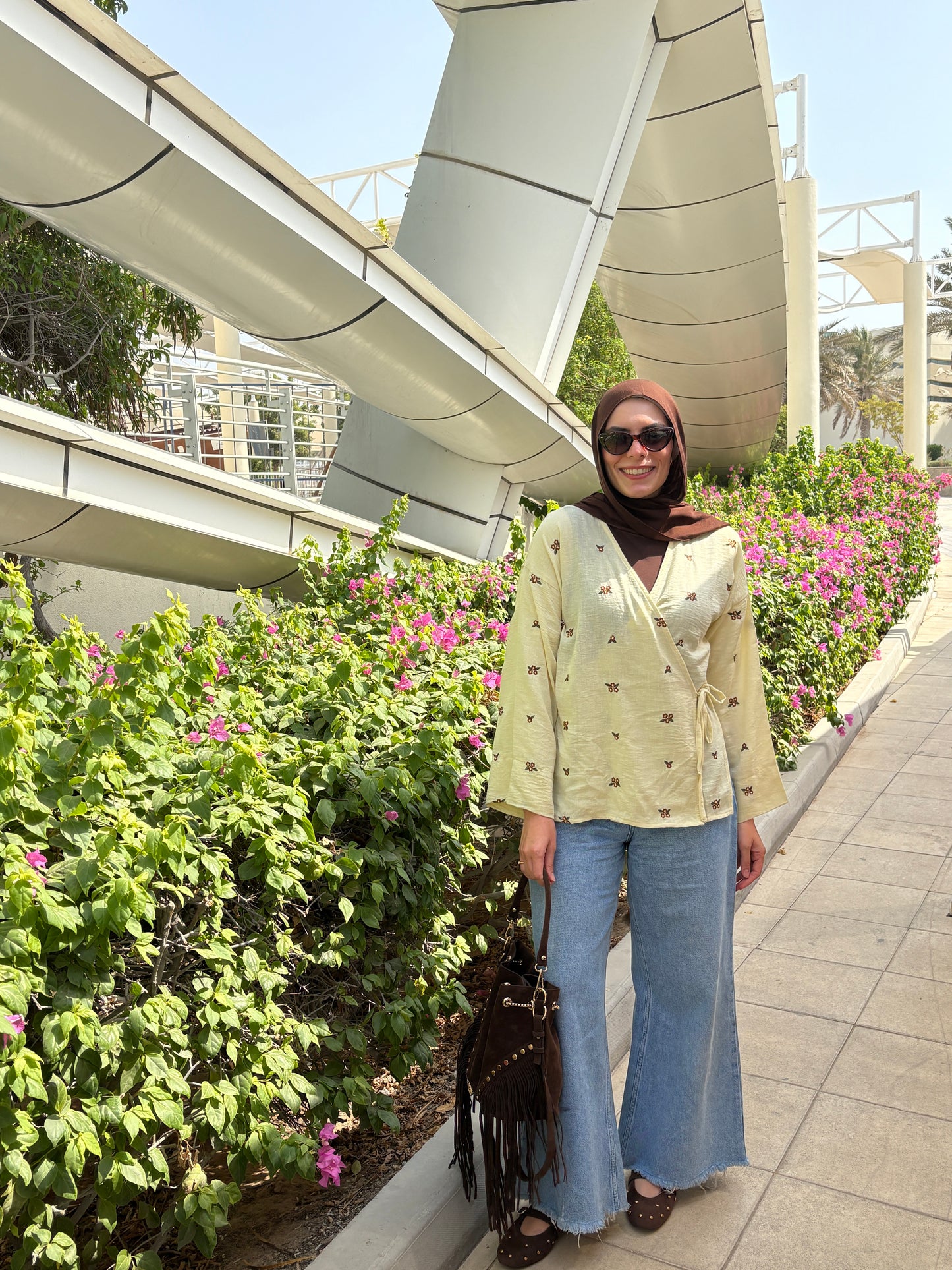 Ella’s Embroidered Linen Wrap Blouse