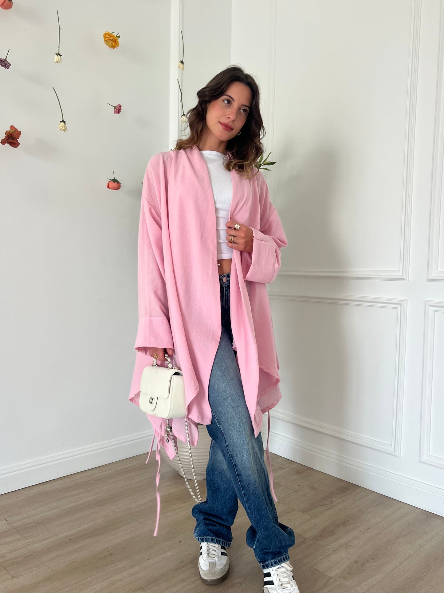 Linen Blended Fringes Asymmetrical Kimono