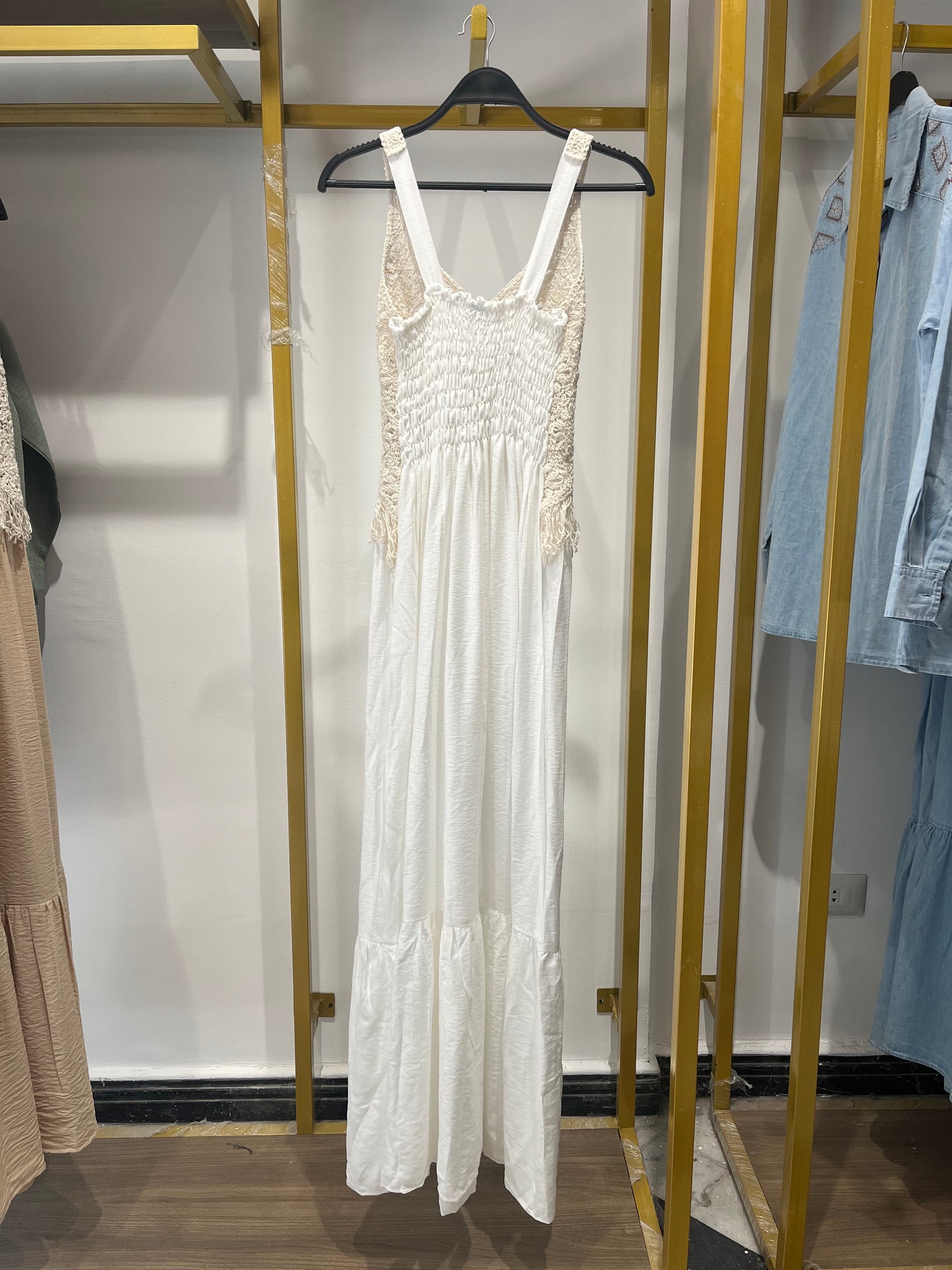 Boho Lace Crochet Maxi Dress ( White )