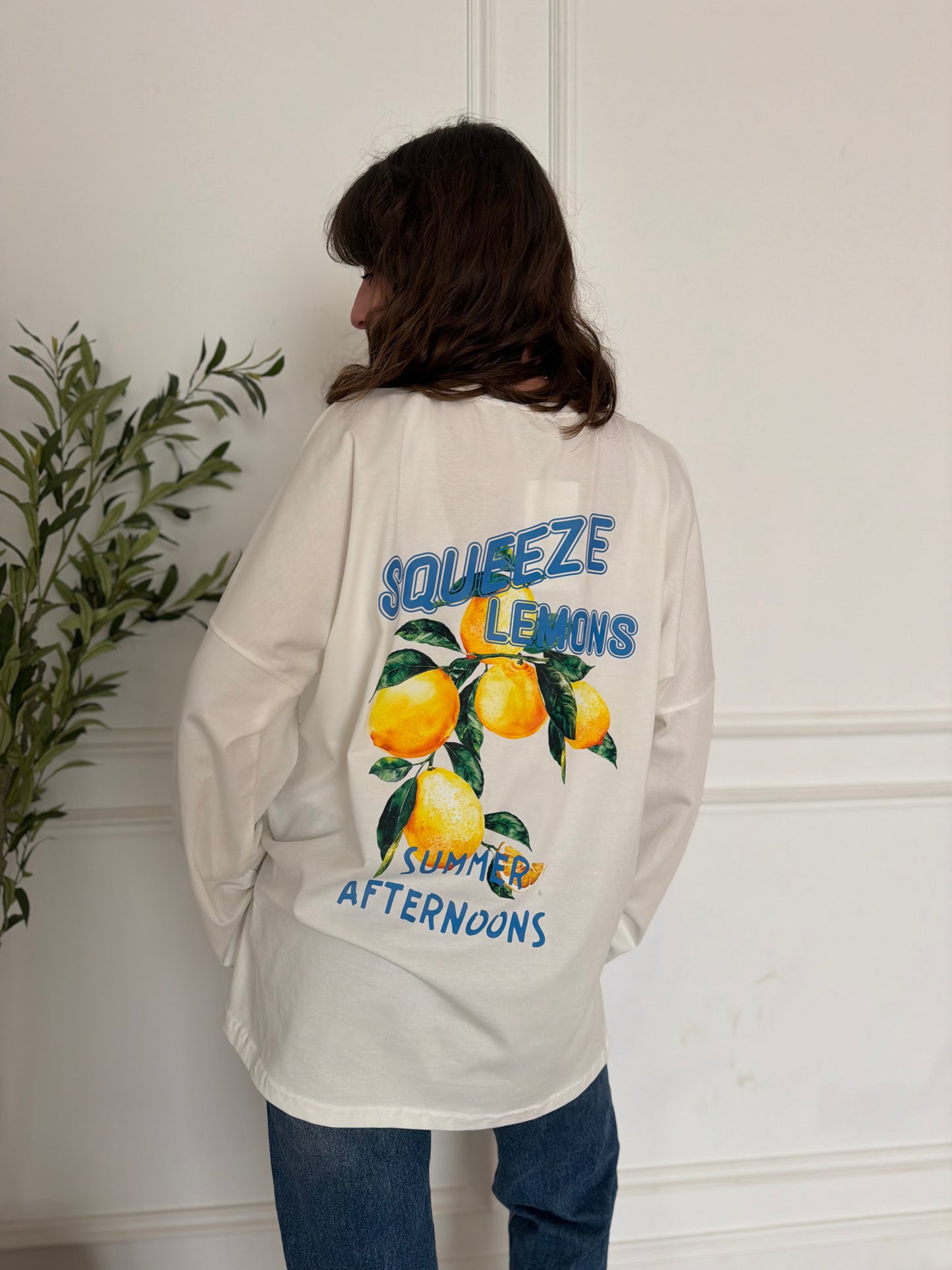 LEMON VIBES OVER-SIZED LONG SLEEVES COTTON T-SHIRT