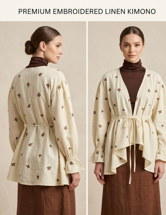 Ella’s Yellow Ruffles Embroidered Kimono