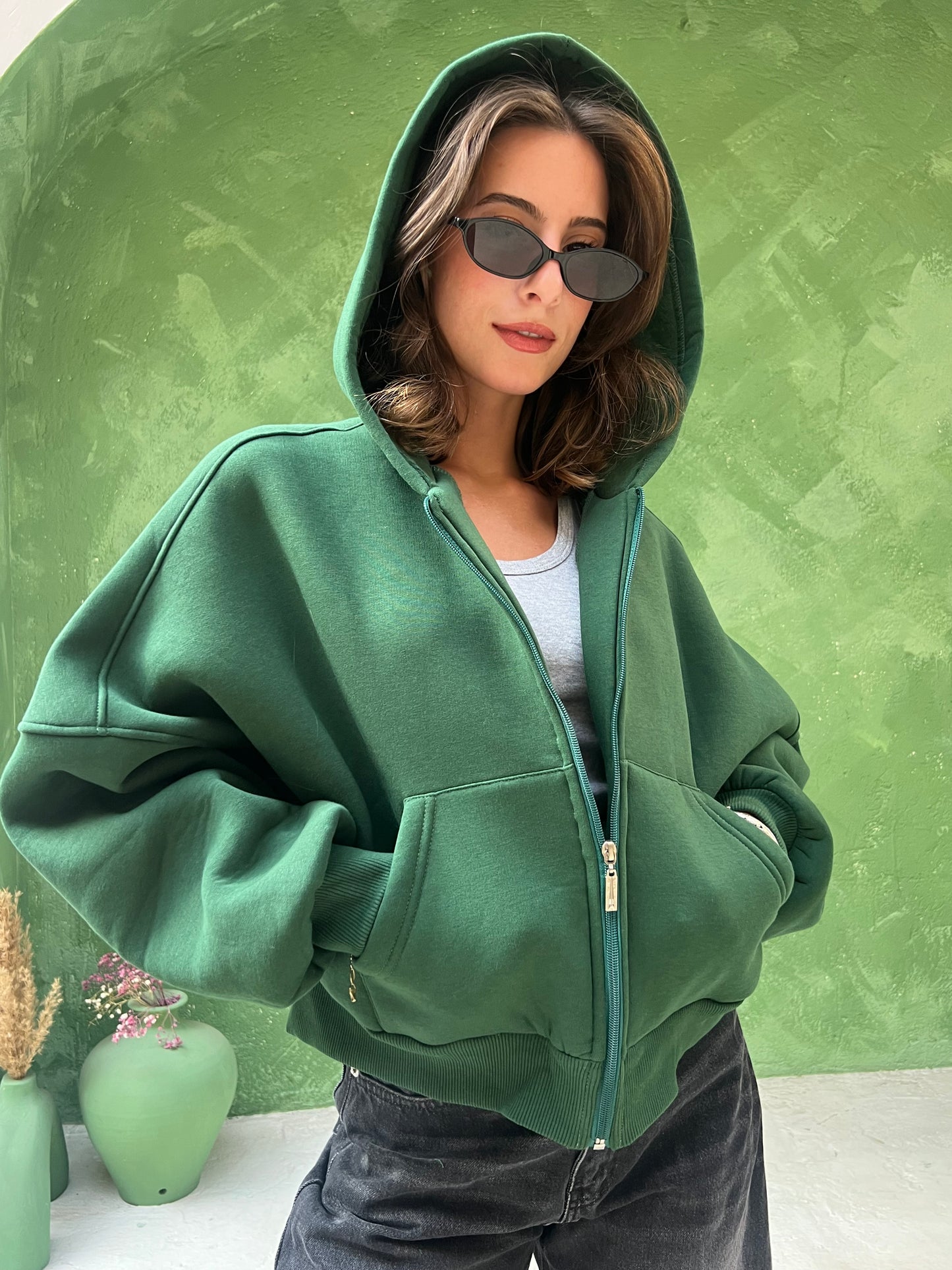 Cropped Oversized zip-up Hoodie