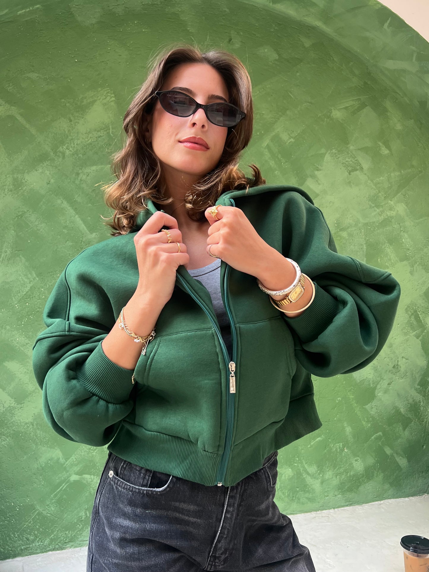 Cropped Oversized zip-up Hoodie