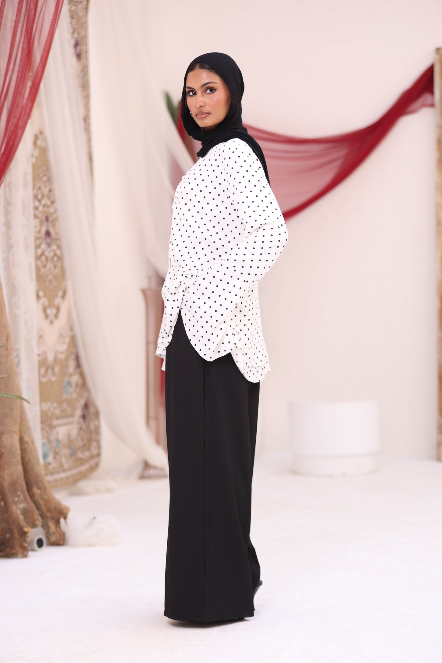 ELLA White Polka Dot Flare Sleeve Shirt