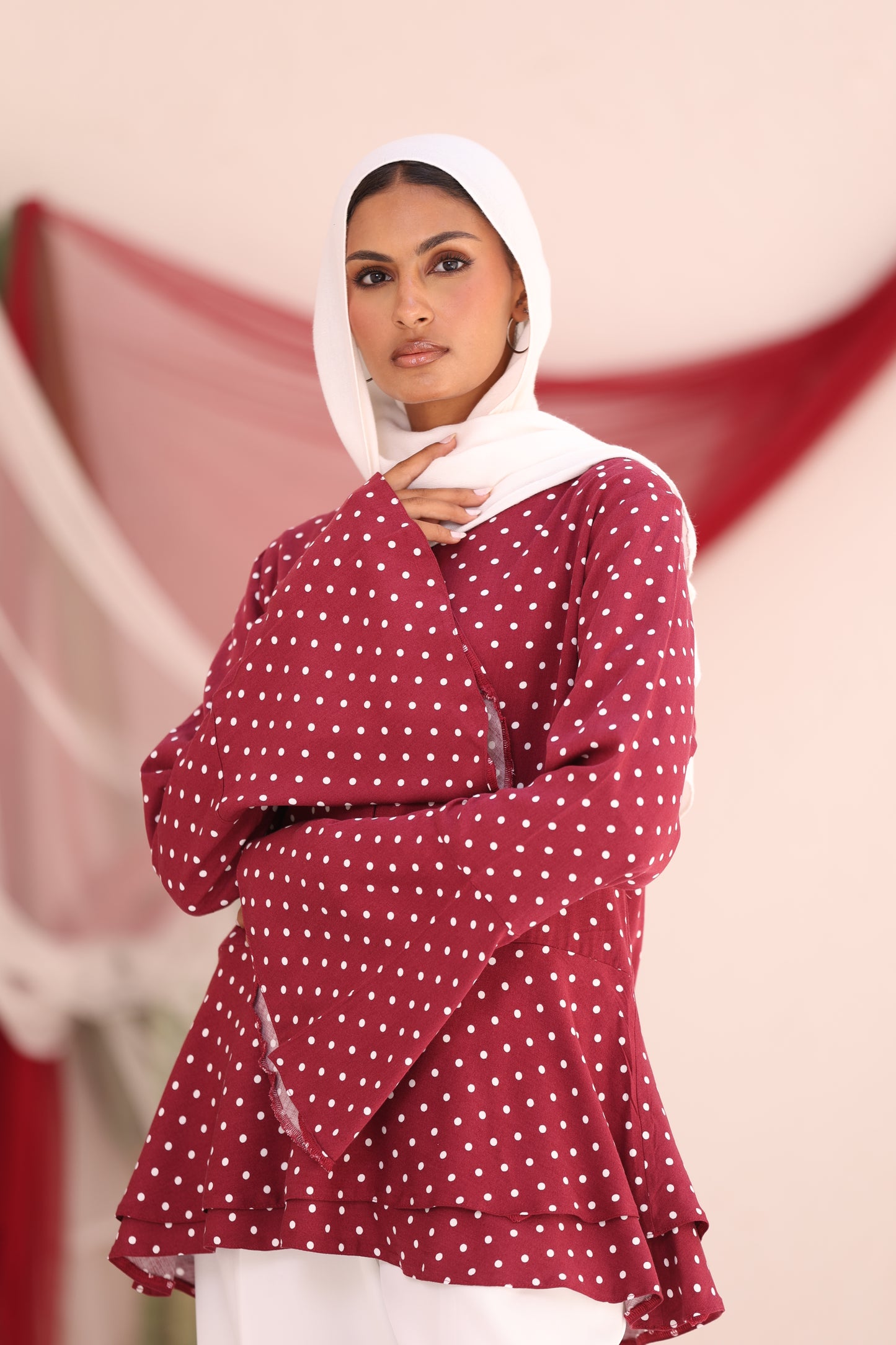 ELLA Burgundy Polka Dot Flare Sleeve Shirt