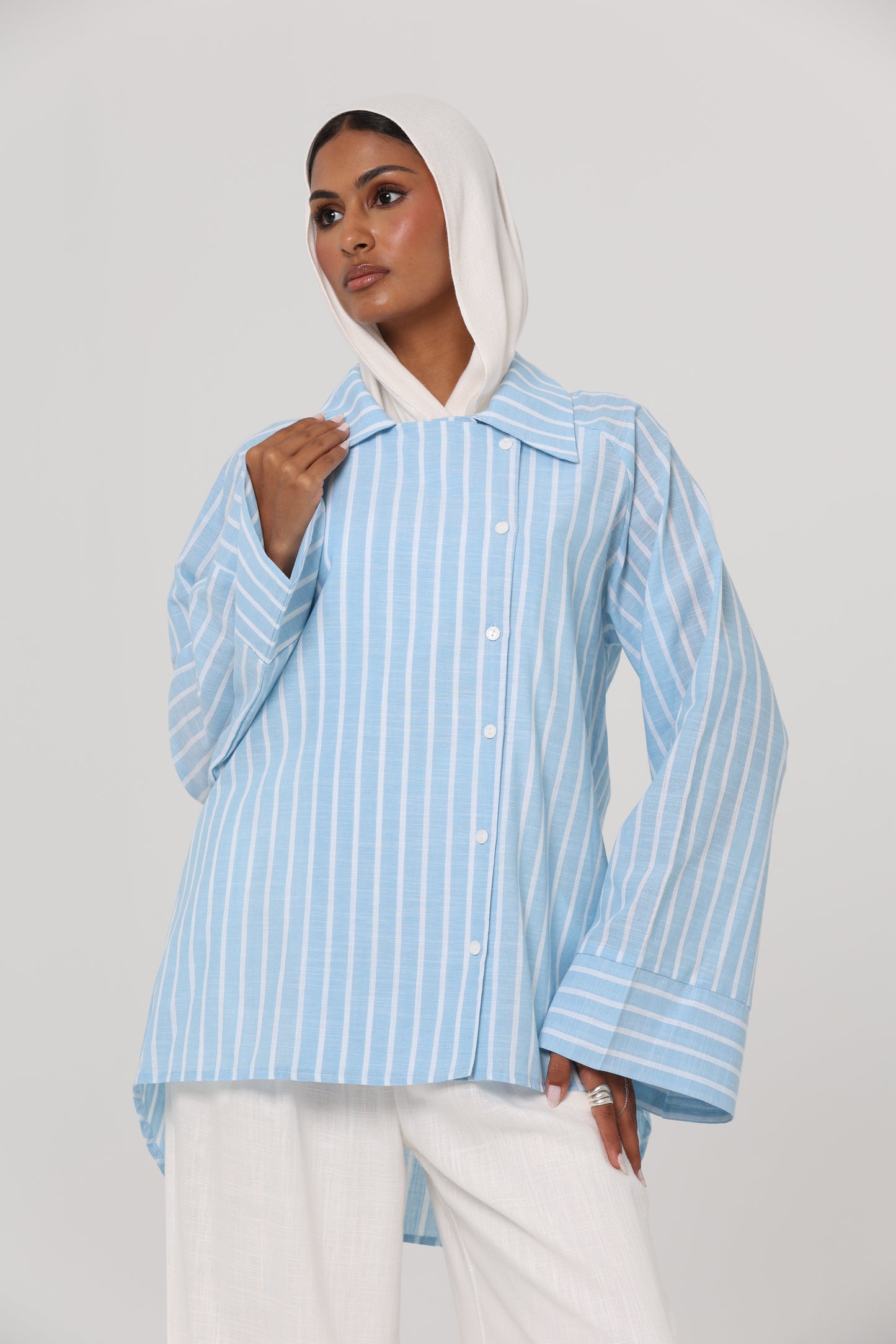 Baby Blue ELLA Striped Oversized Shirt
