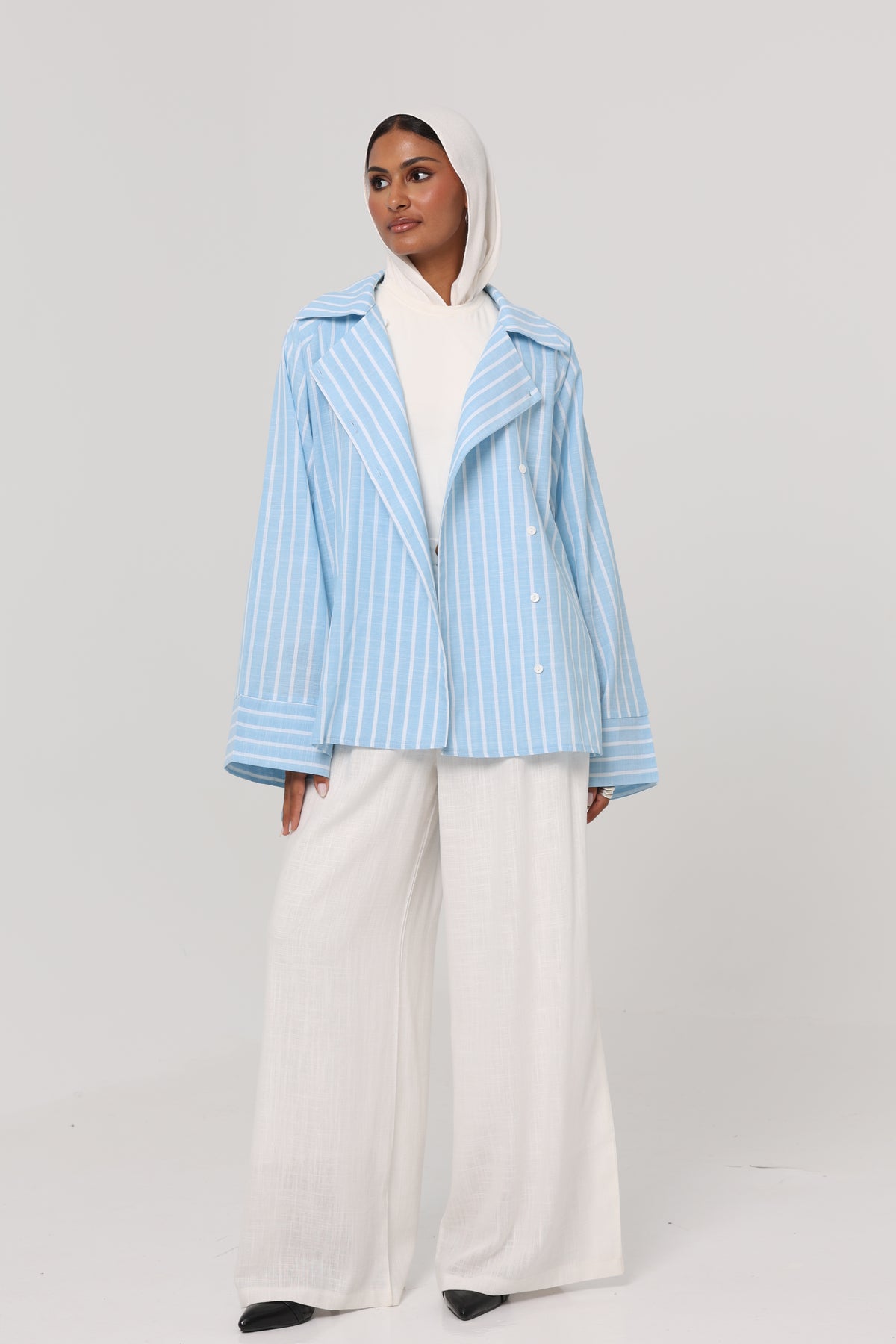 PURE COTTON LINEN PLEATED WIDE LEG PANTS