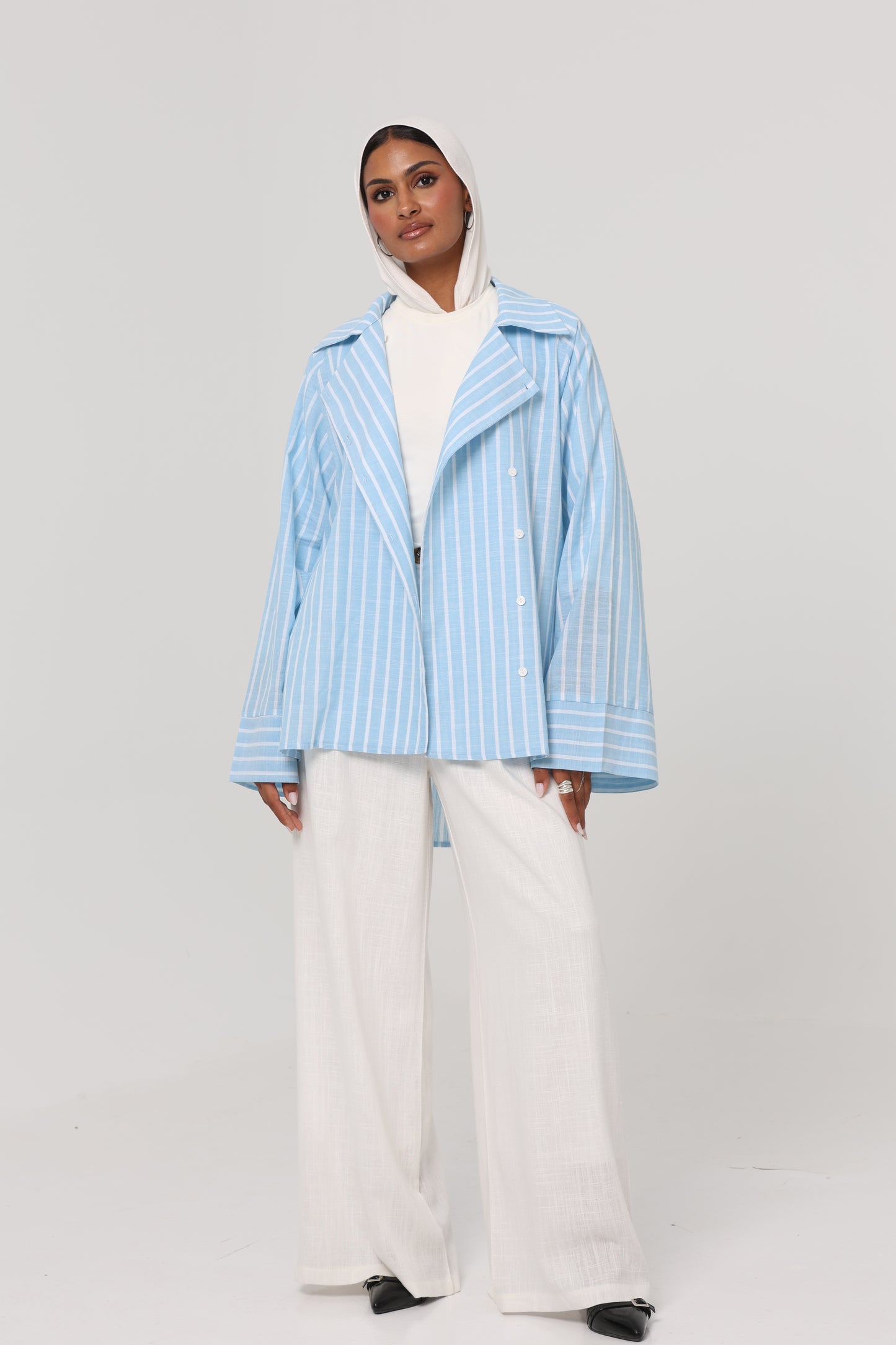 Baby Blue ELLA Striped Oversized Shirt