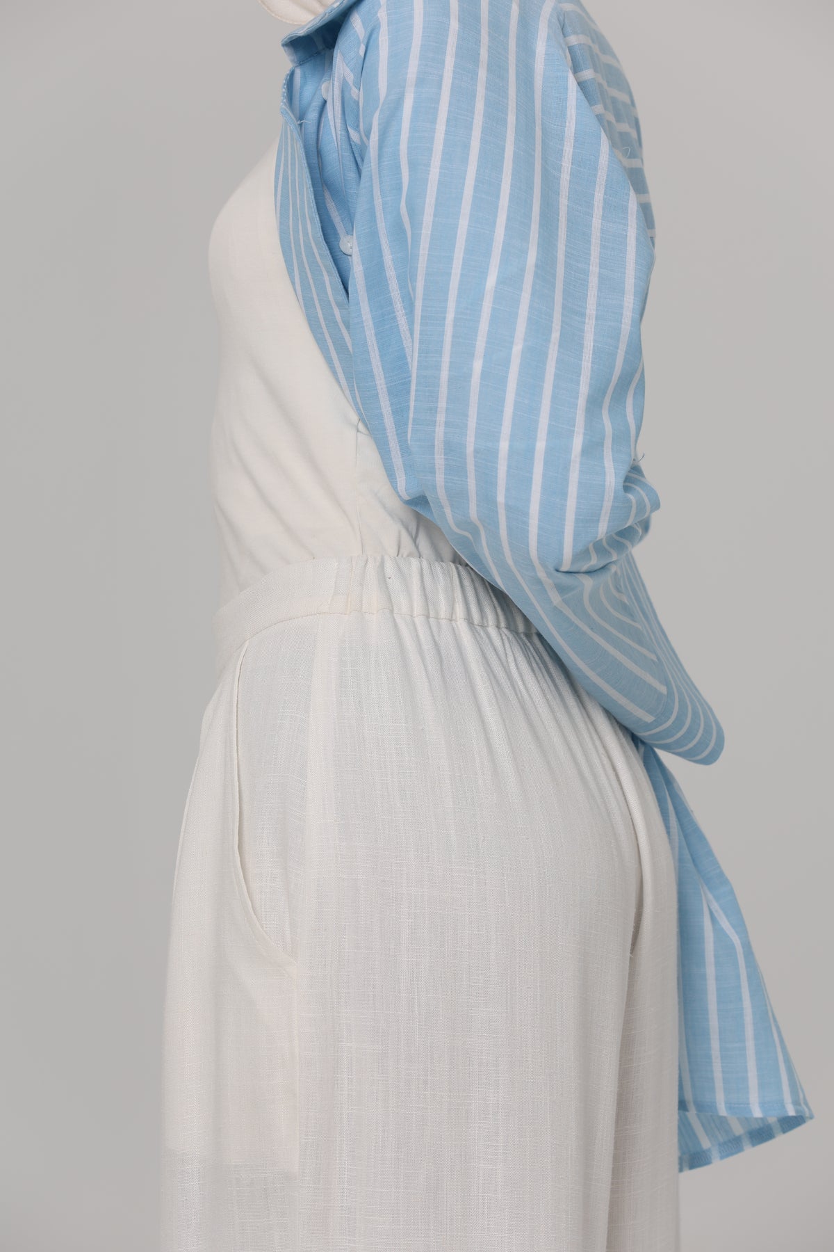PURE COTTON LINEN PLEATED WIDE LEG PANTS