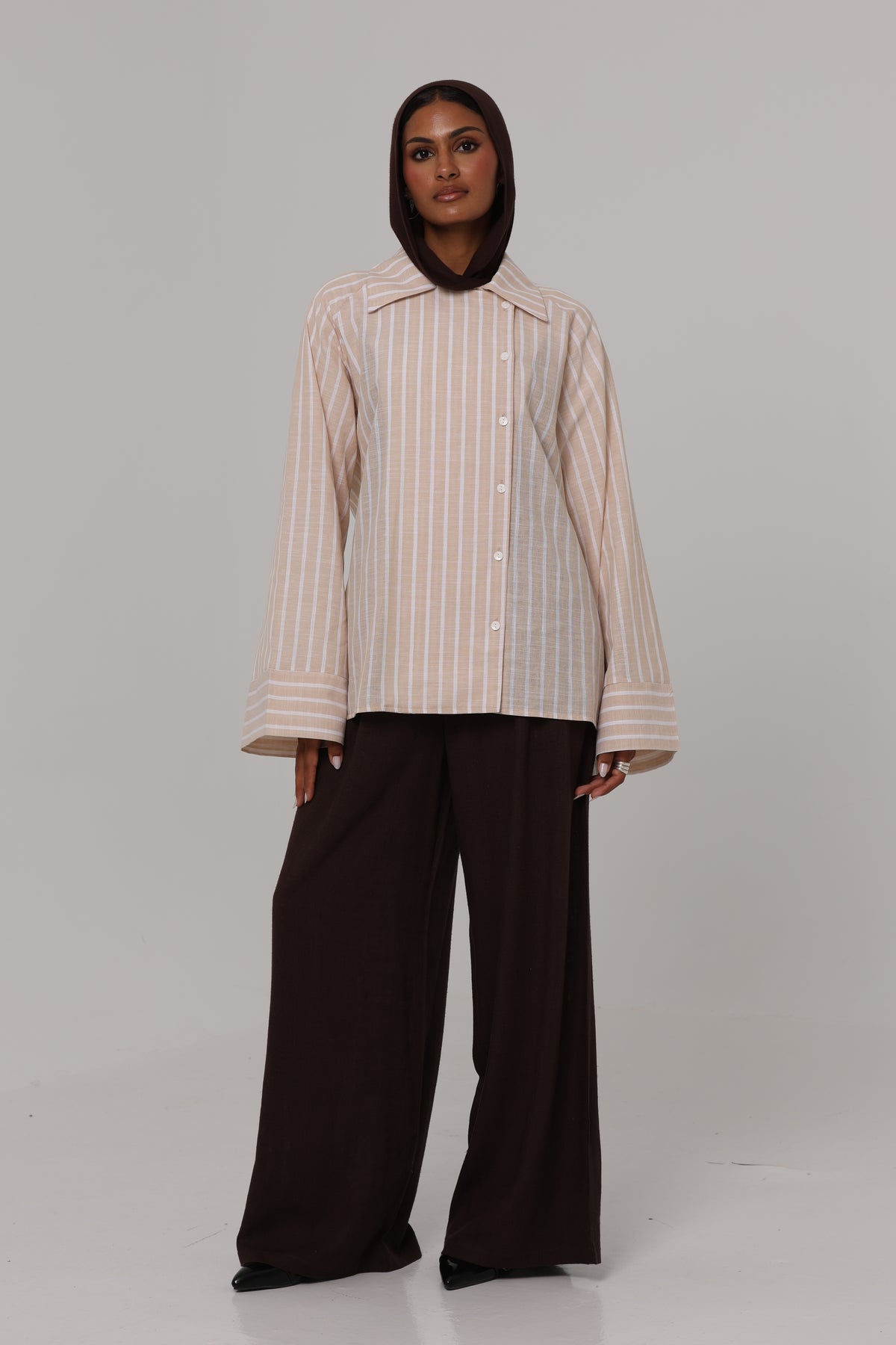 PURE COTTON LINEN PLEATED WIDE LEG PANTS