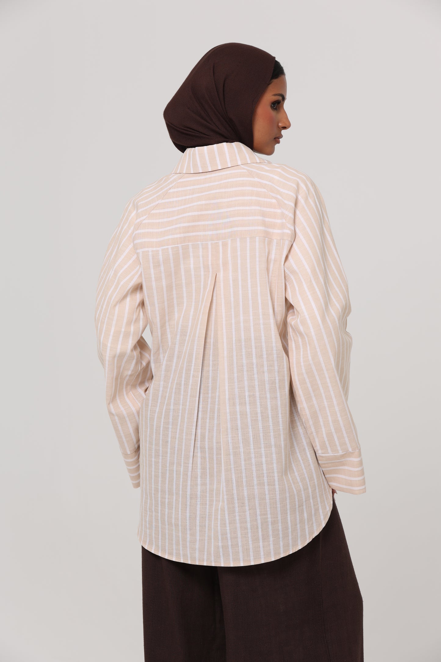Beige ELLA Striped Oversized Shirt