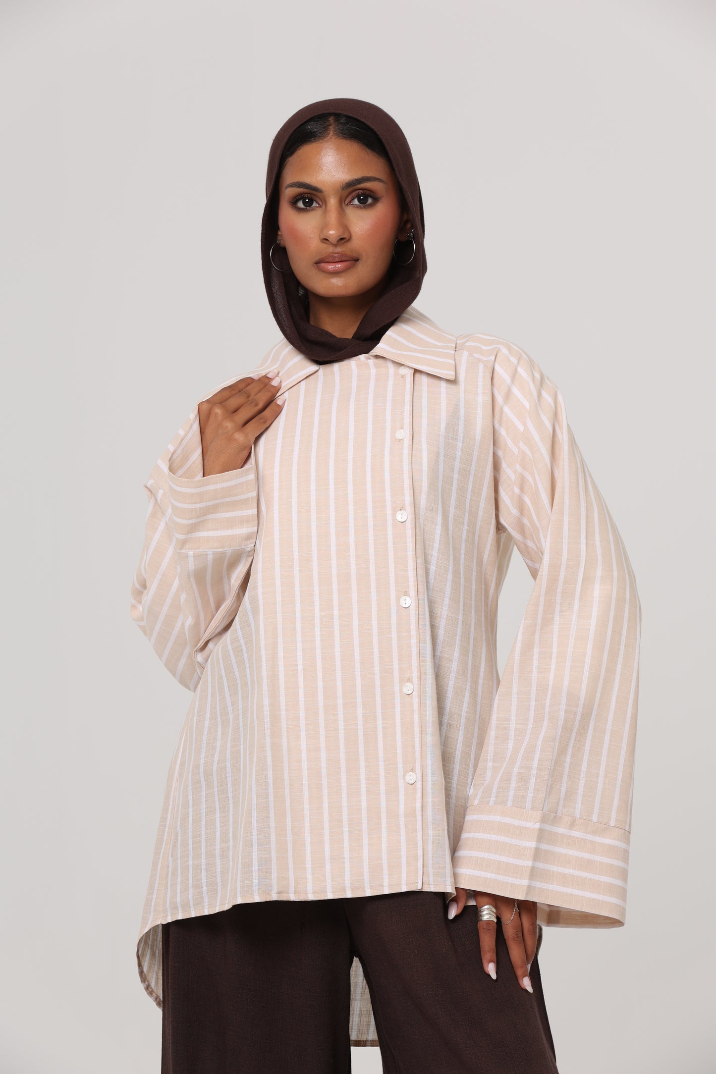 Beige ELLA Striped Oversized Shirt