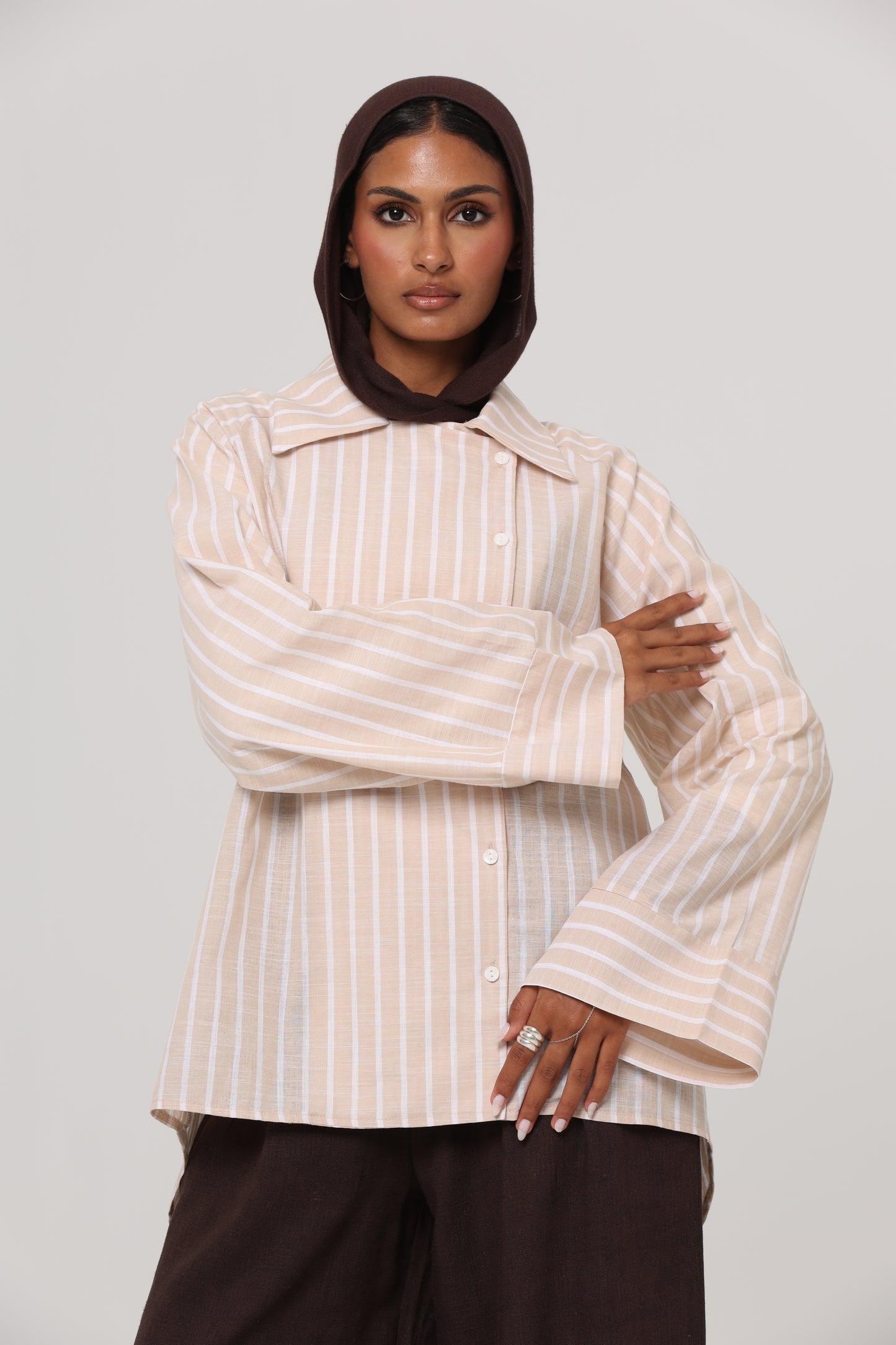Beige ELLA Striped Oversized Shirt