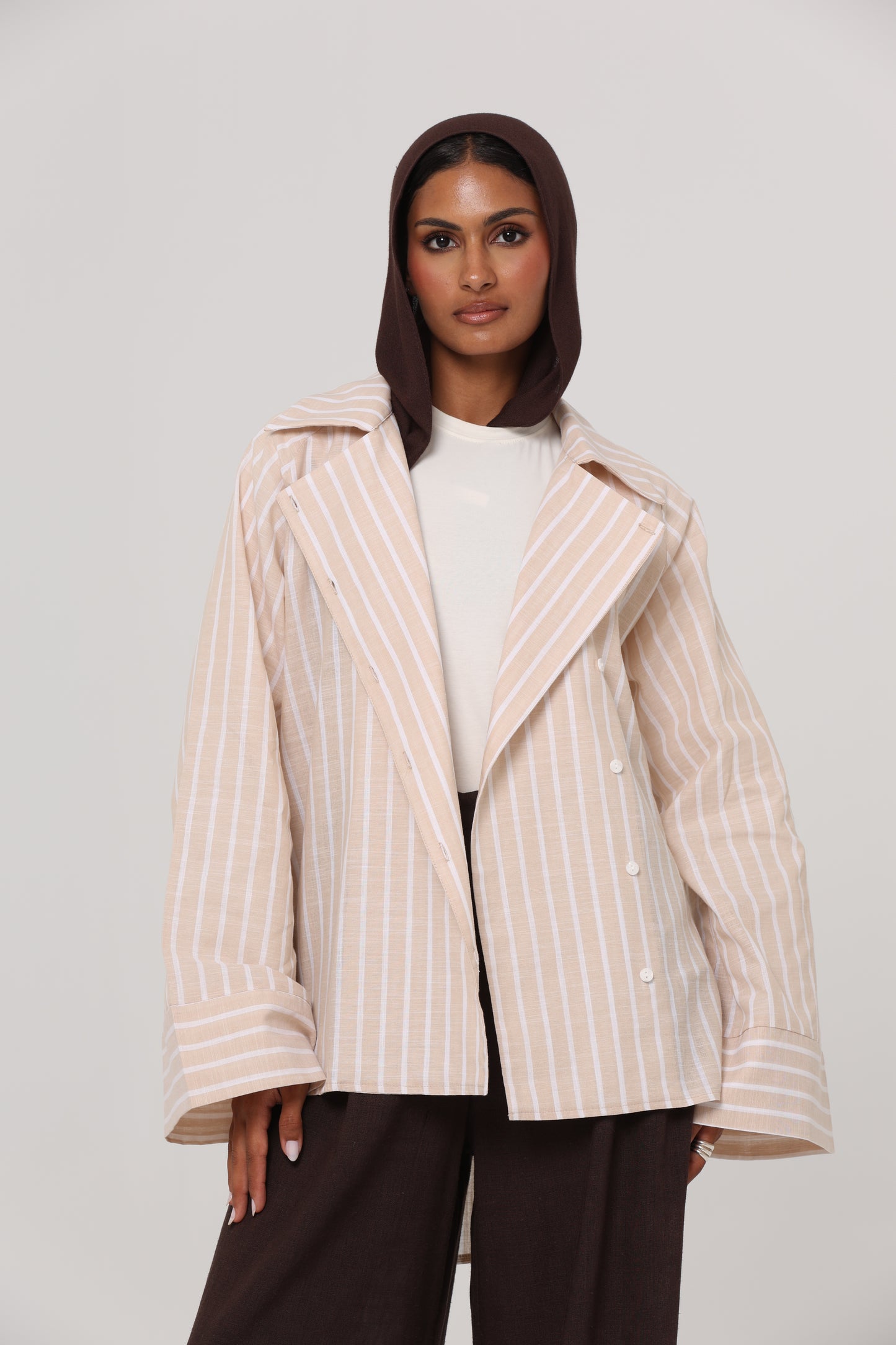 Beige ELLA Striped Oversized Shirt
