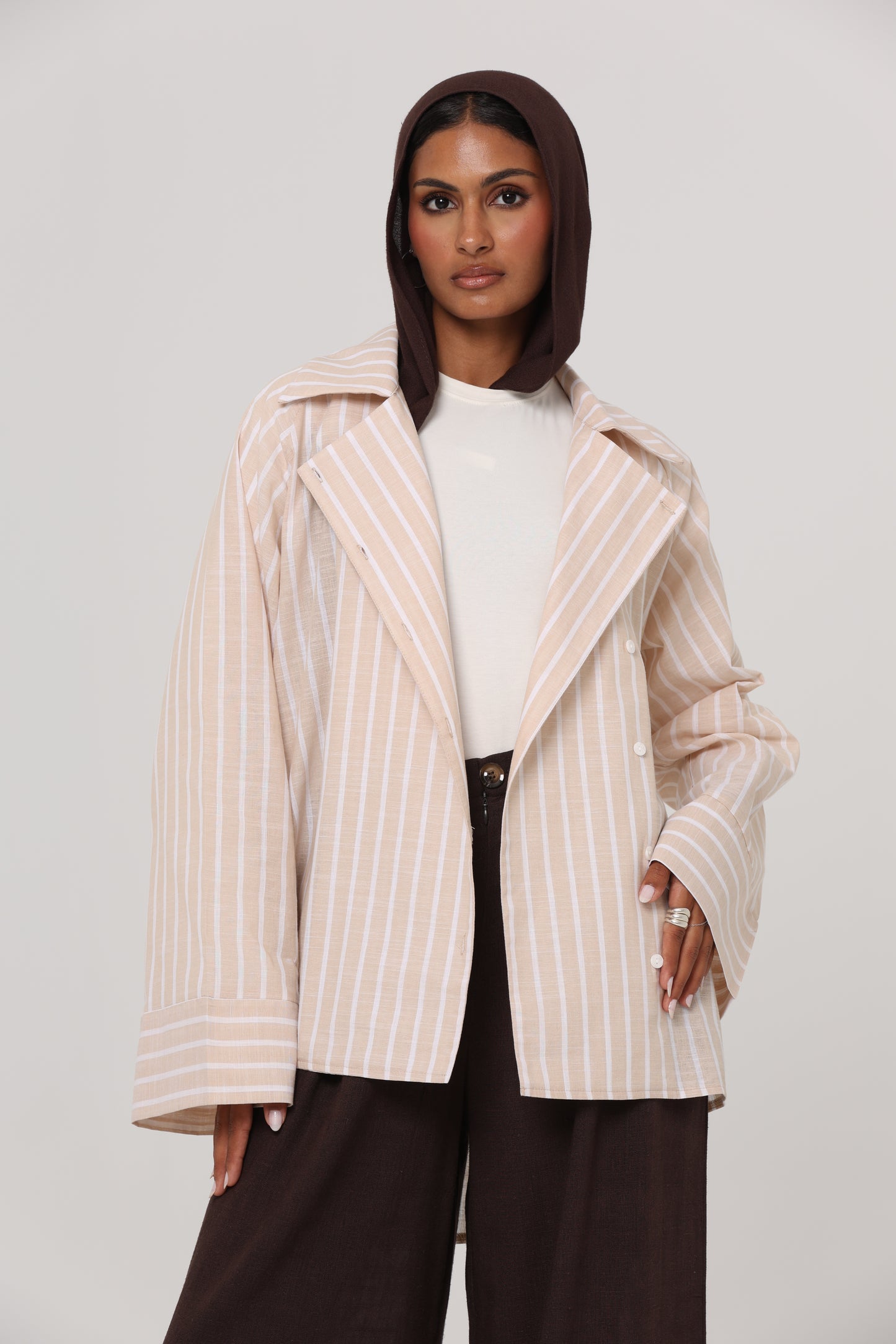 Beige ELLA Striped Oversized Shirt