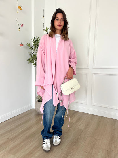 Linen Blended Fringes Asymmetrical Kimono