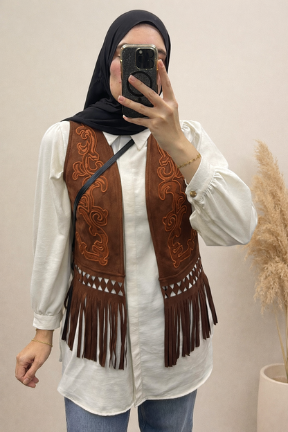Ella's Embroidery Suede Fringes Vest