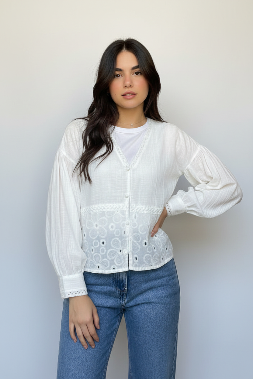 LINEN x ROKAMA BLOUSE - Small Flowers Pattern