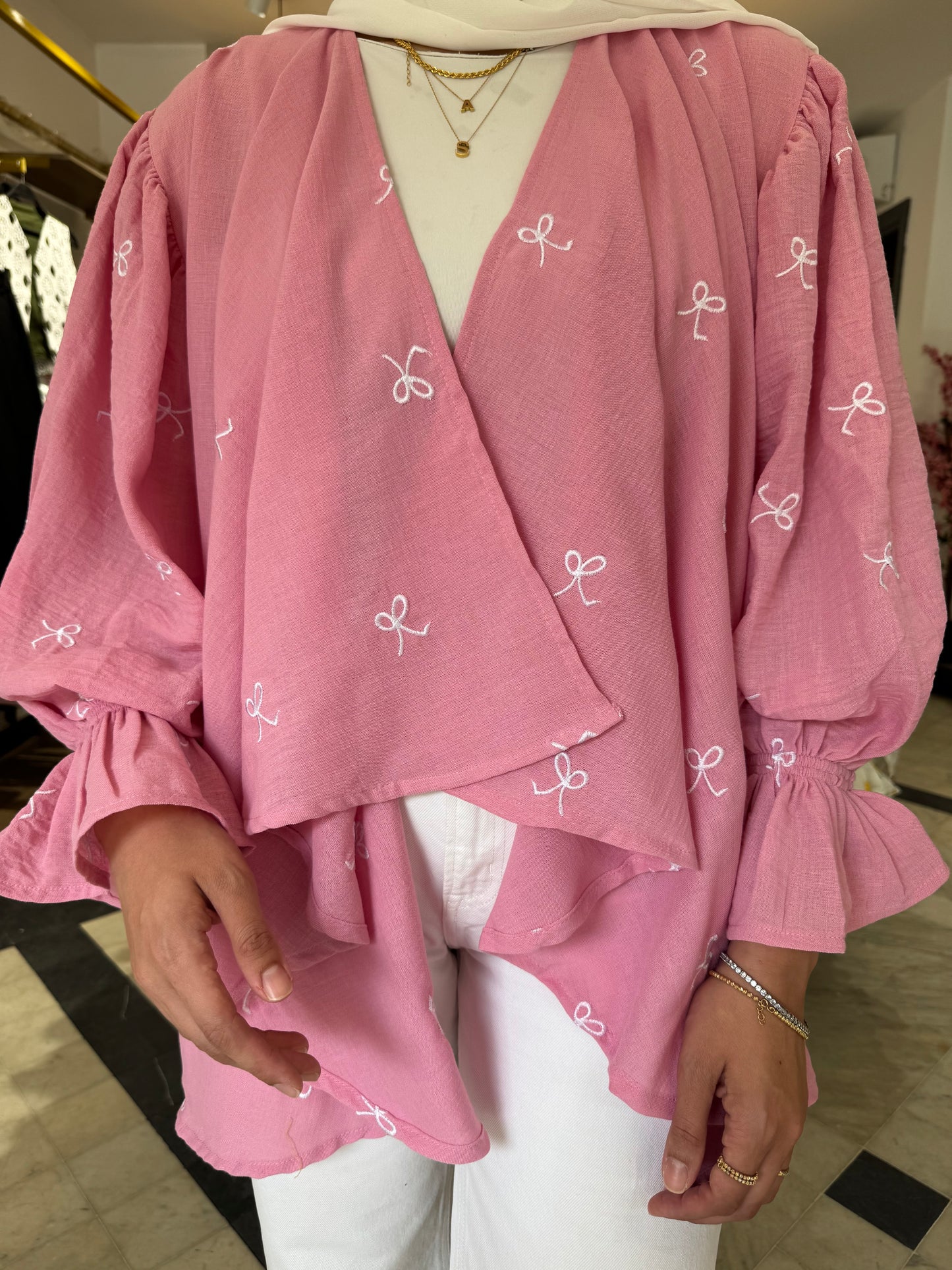 Ella’s Pink Ribbon Ruffles Kimono