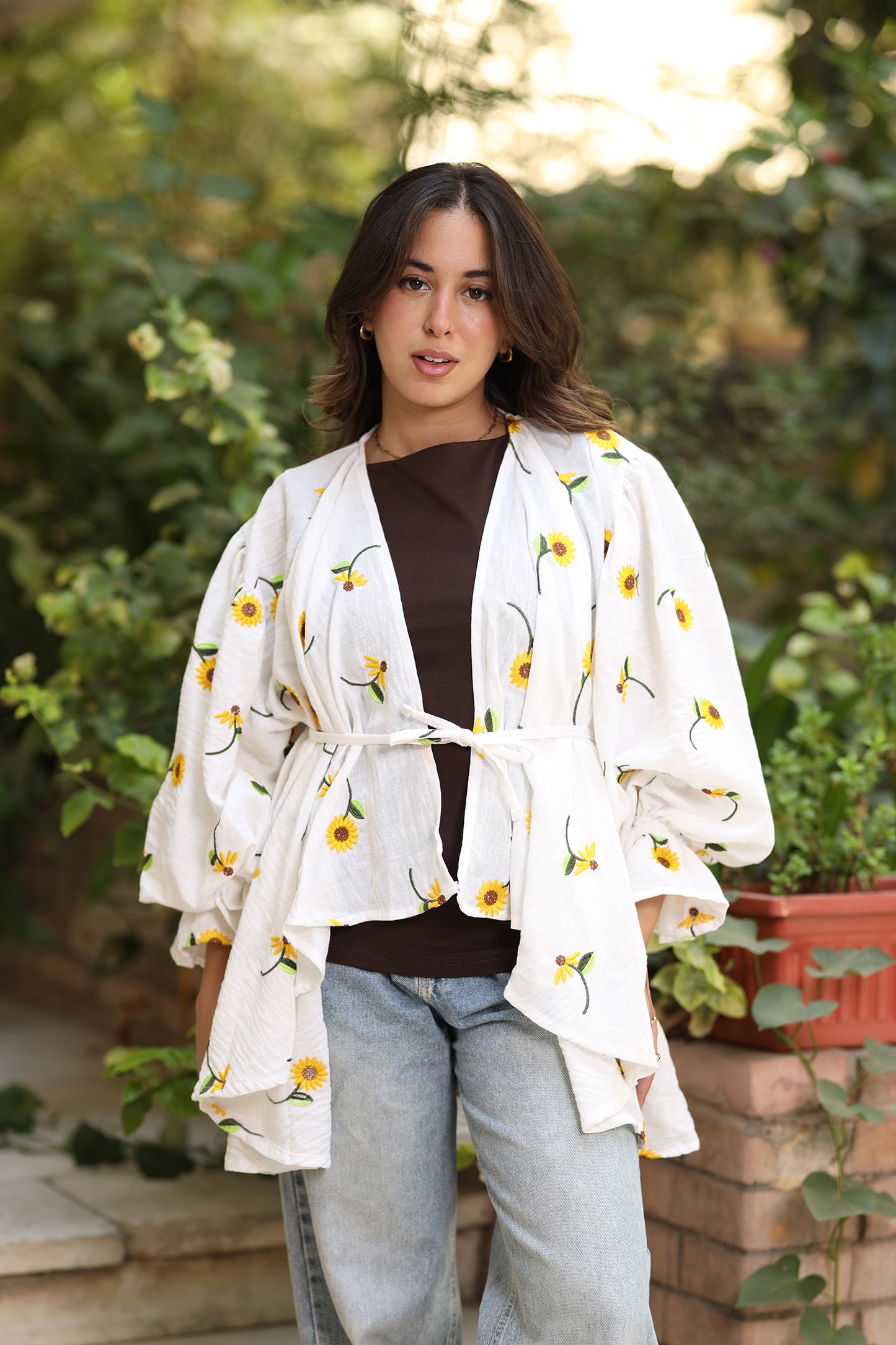 Ella’s White Ruffles Embroidered Kimono