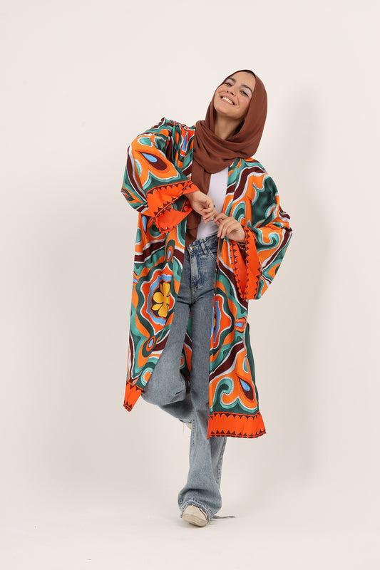 Ella’s Desert Bloom Satin Kimono