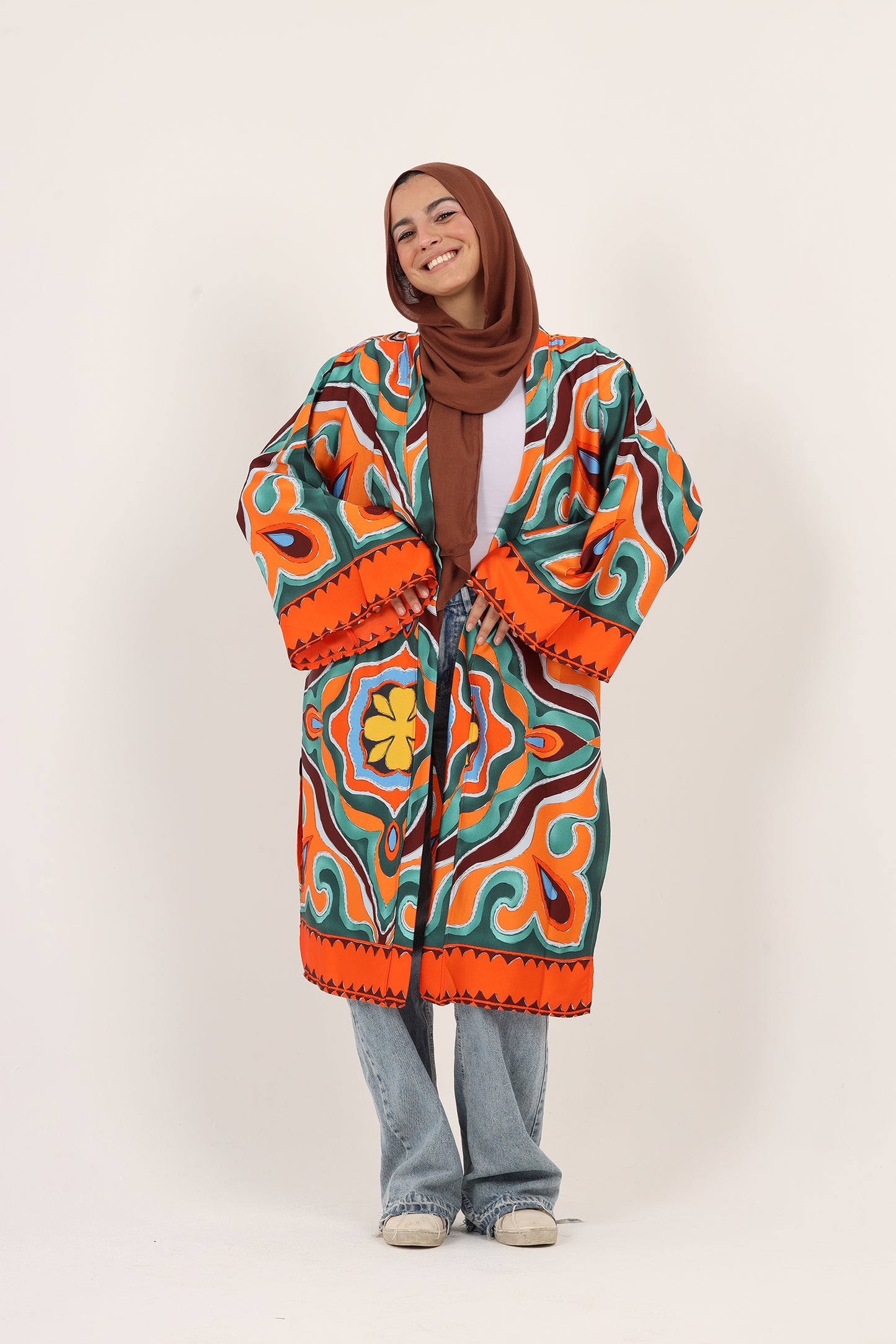 Ella’s Desert Bloom Satin Kimono