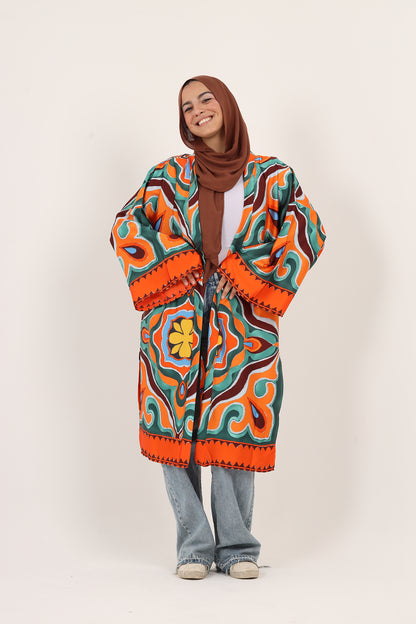 Ella’s Desert Bloom Satin Kimono
