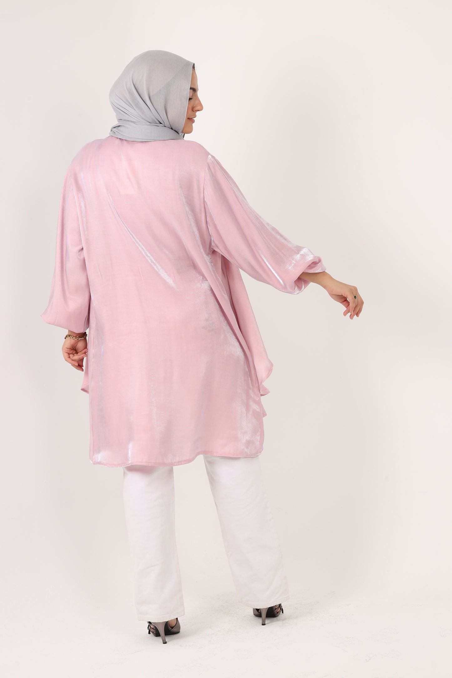 Shimmer Linen Ruffles Kimono With Belt