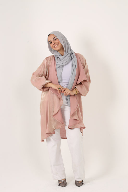 Shimmer Linen Ruffles Kimono With Belt