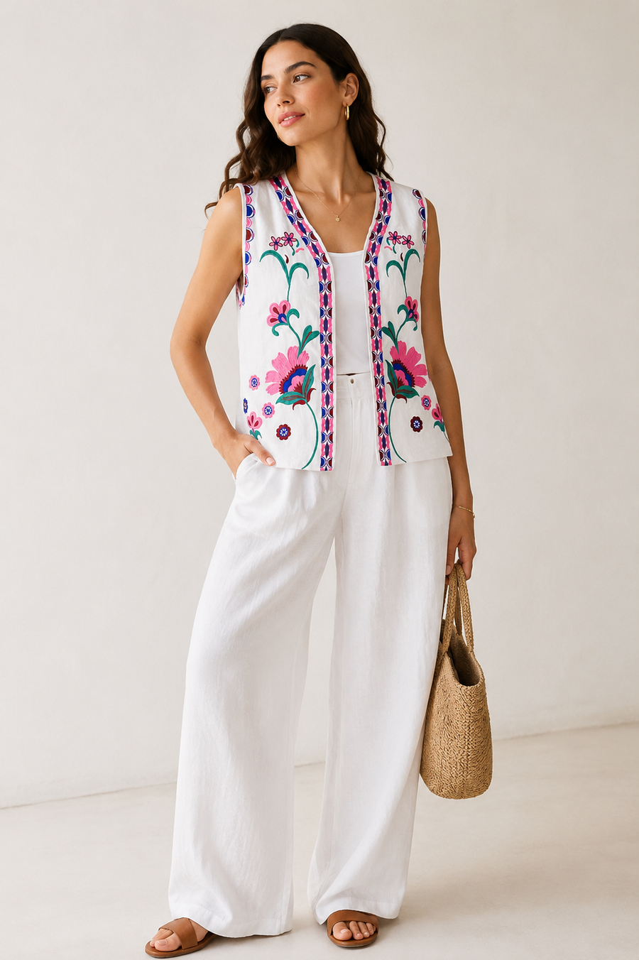 ELLA's LINEN EMBROIDERED VEST
