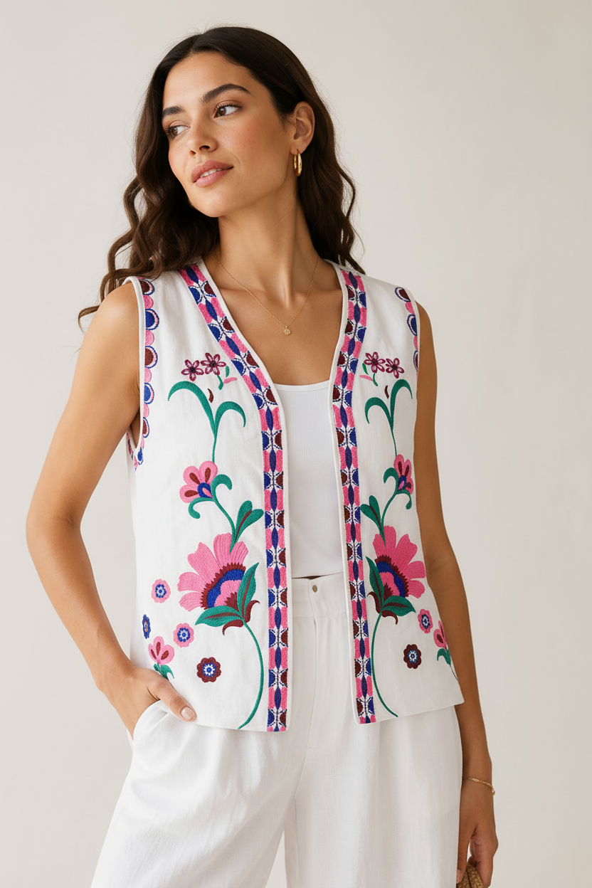 ELLA's LINEN EMBROIDERED VEST