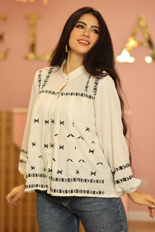 EMBROIDERY PURE LINEN BLOUSE V2