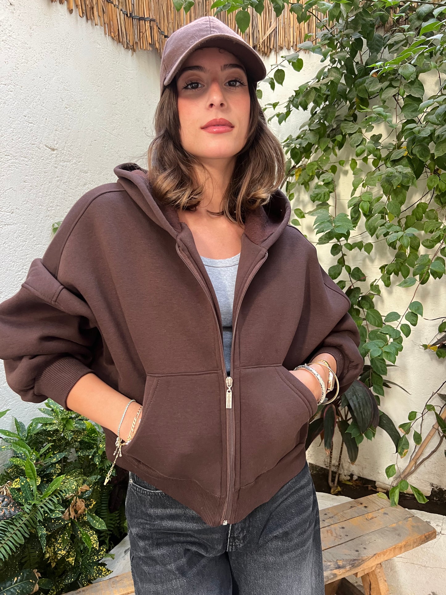 Cropped Oversized zip-up Hoodie