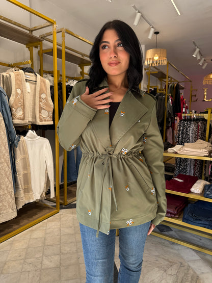 Ella's Olive Embroidery Trench Coat