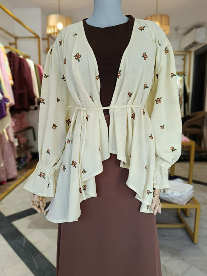 Ella’s Yellow Ruffles Embroidered Kimono