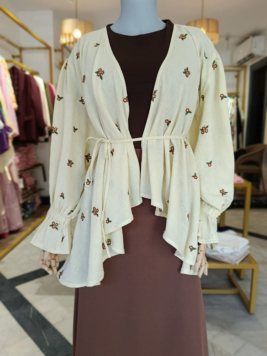 Ella’s Yellow Ruffles Embroidered Kimono