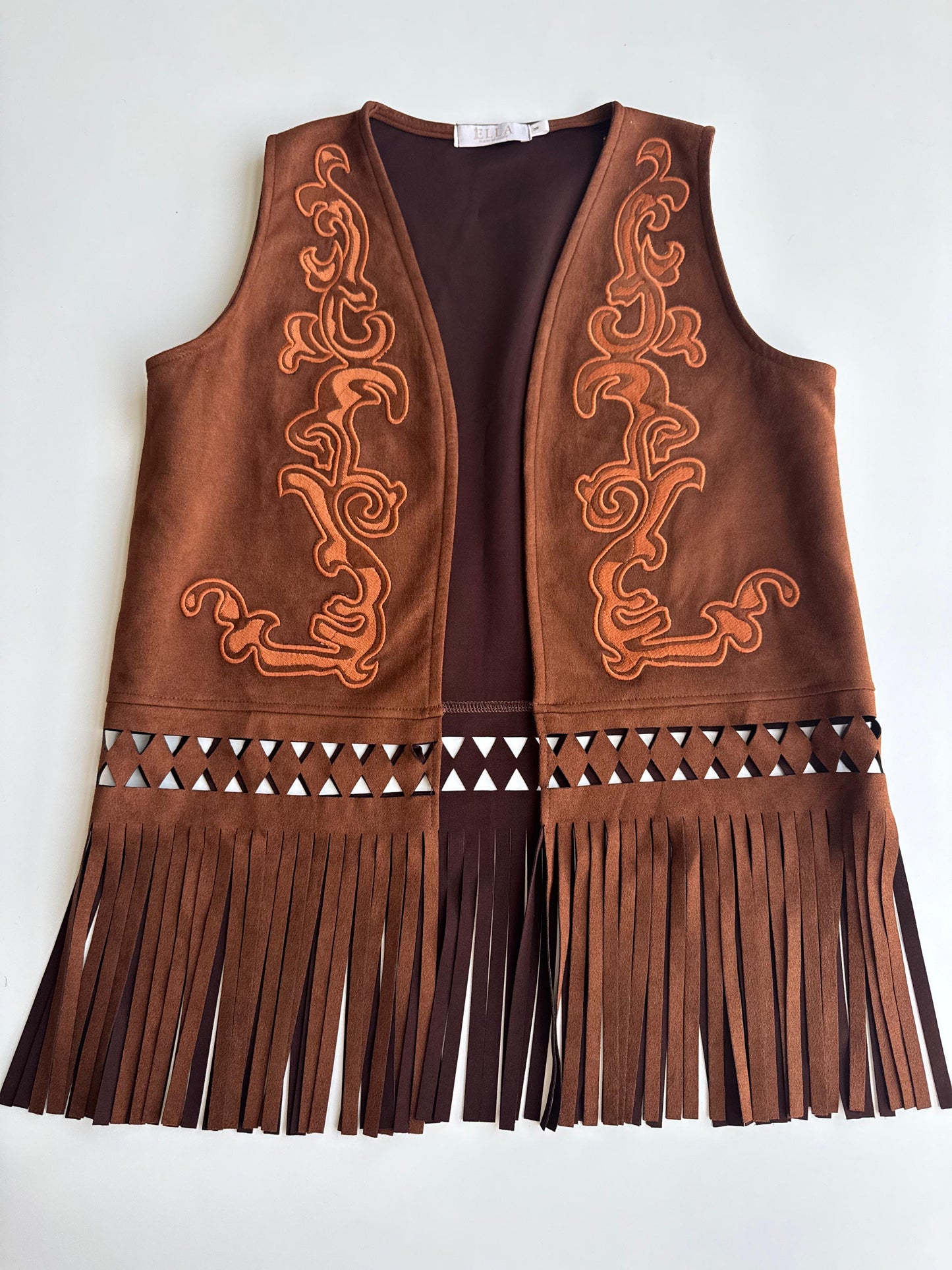 Ella's Embroidery Suede Fringes Vest