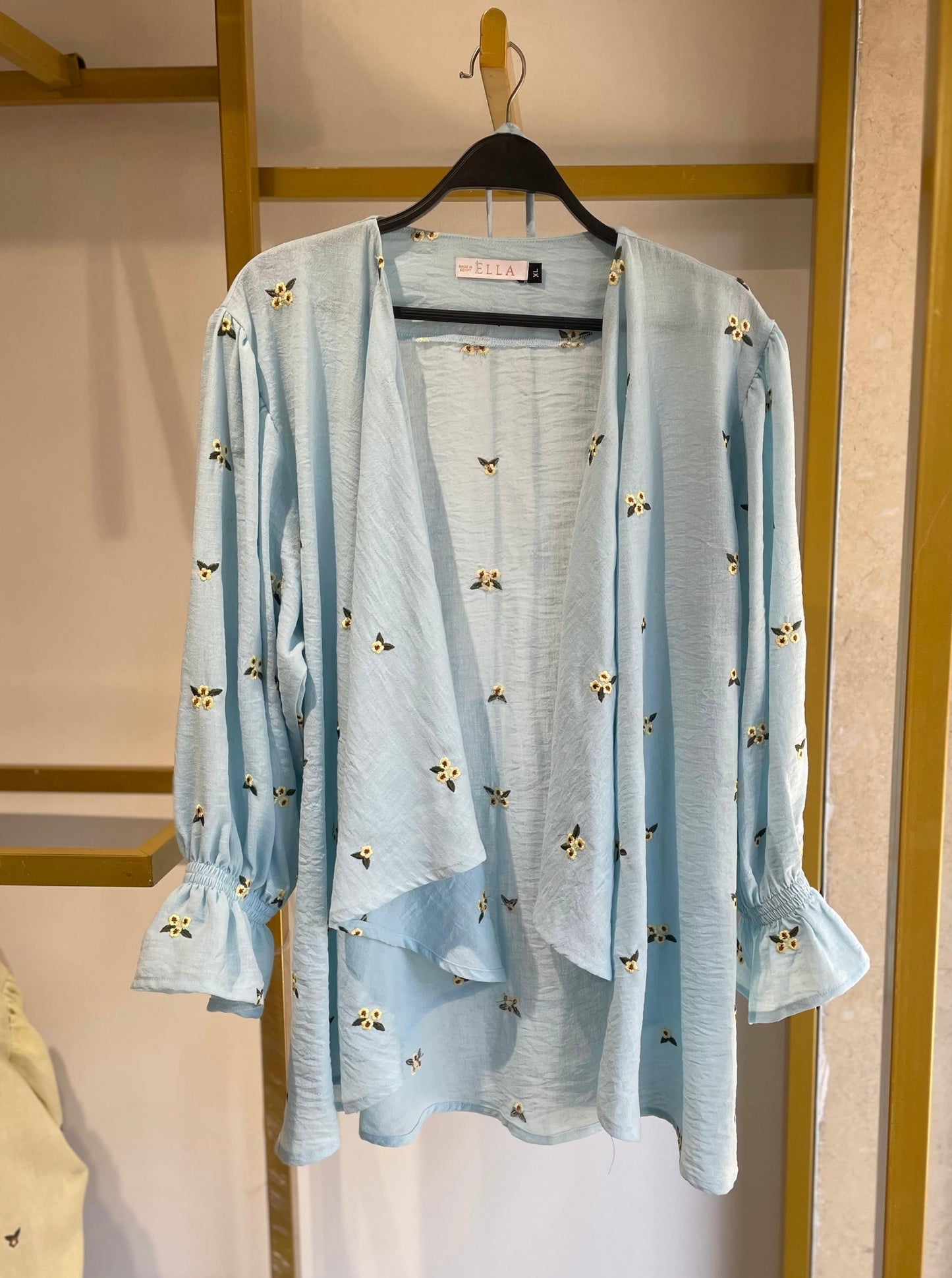 Ella’s Baby Blue Ruffles Embroidered Kimono