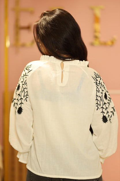 All embroidery linen blouse V2