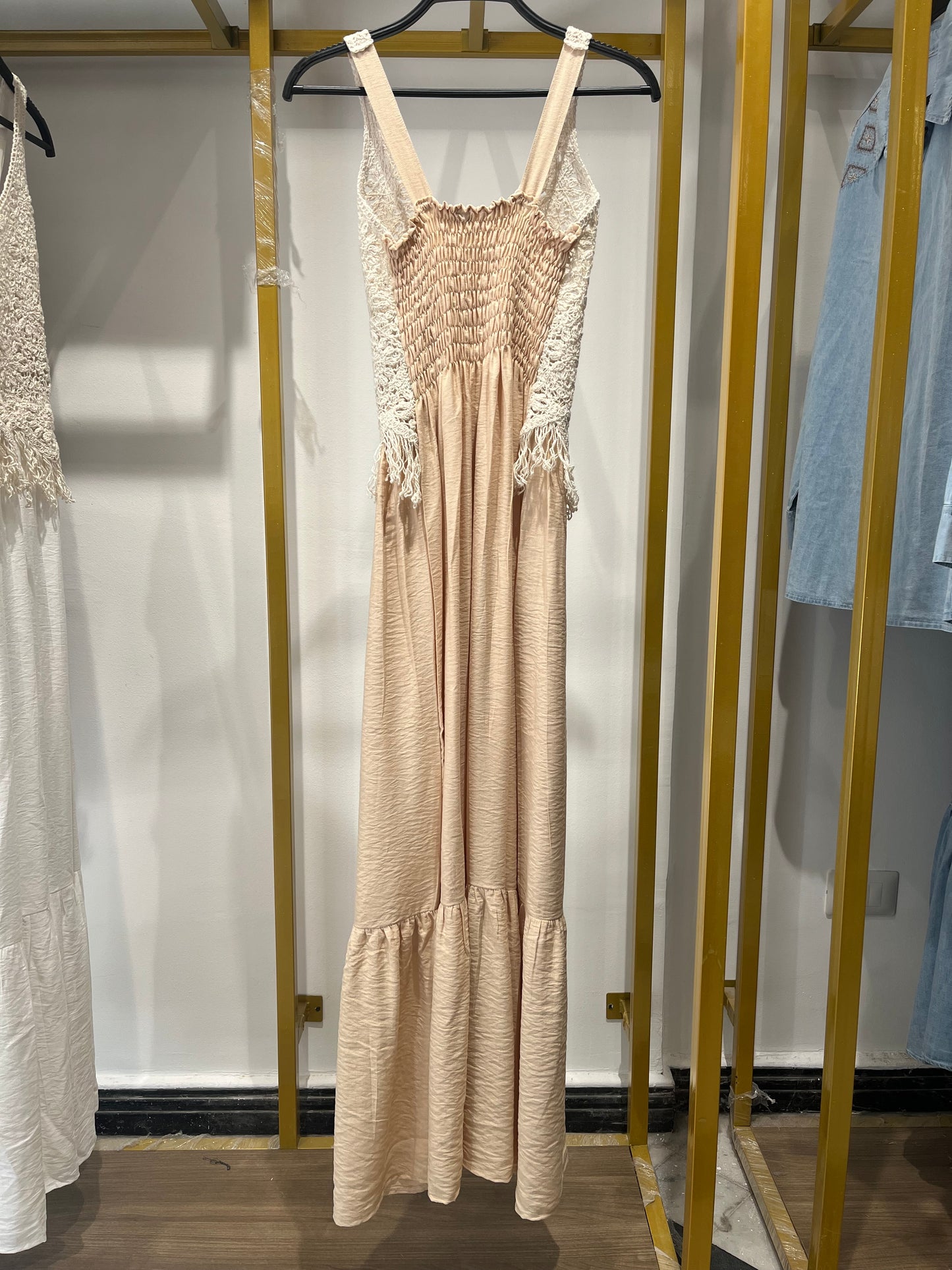 Boho Lace Crochet Maxi Dress ( Beige )